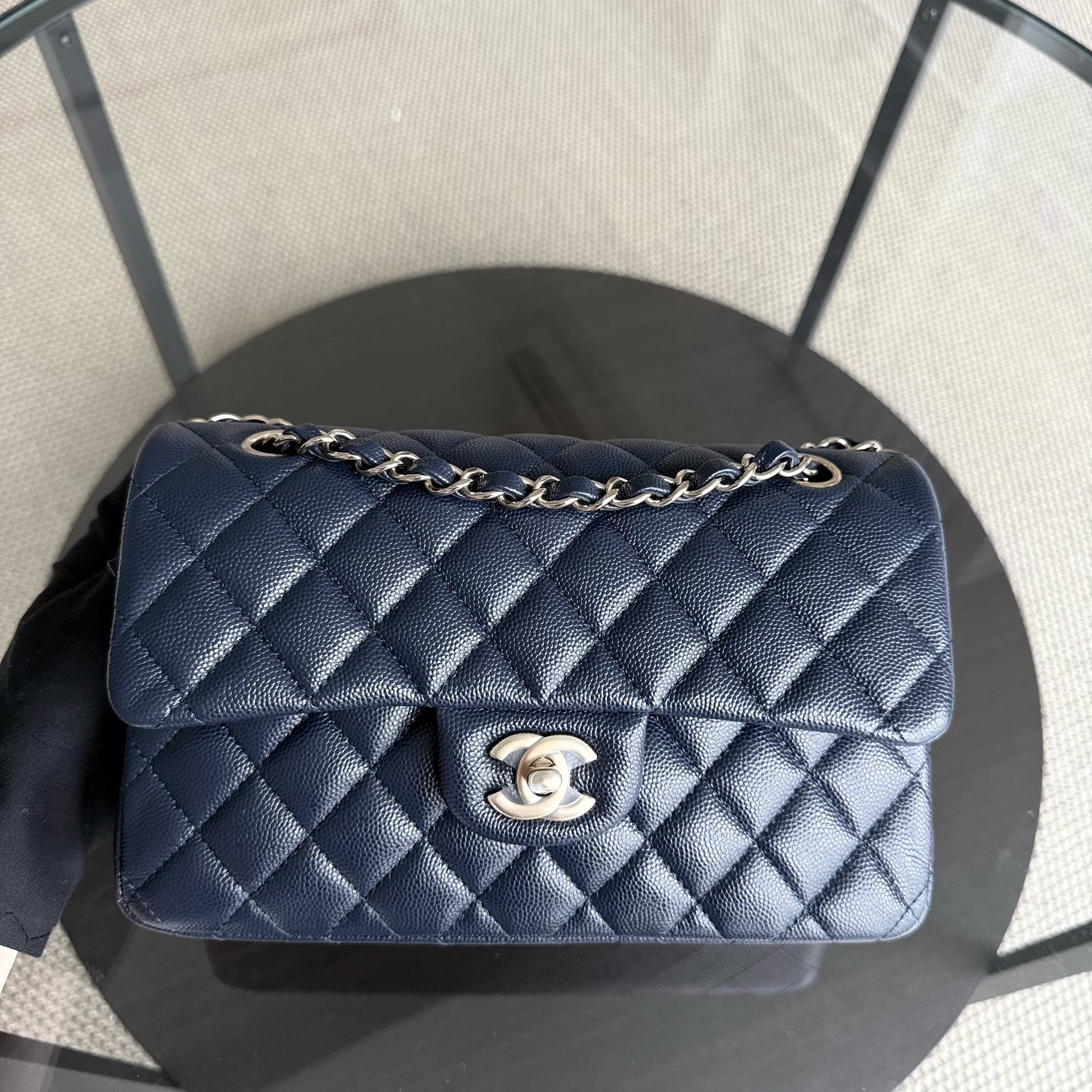 Chanel Classic Flap Small - Caivar 23CM Quilted Midnight Blue Gold Hardware Series 29