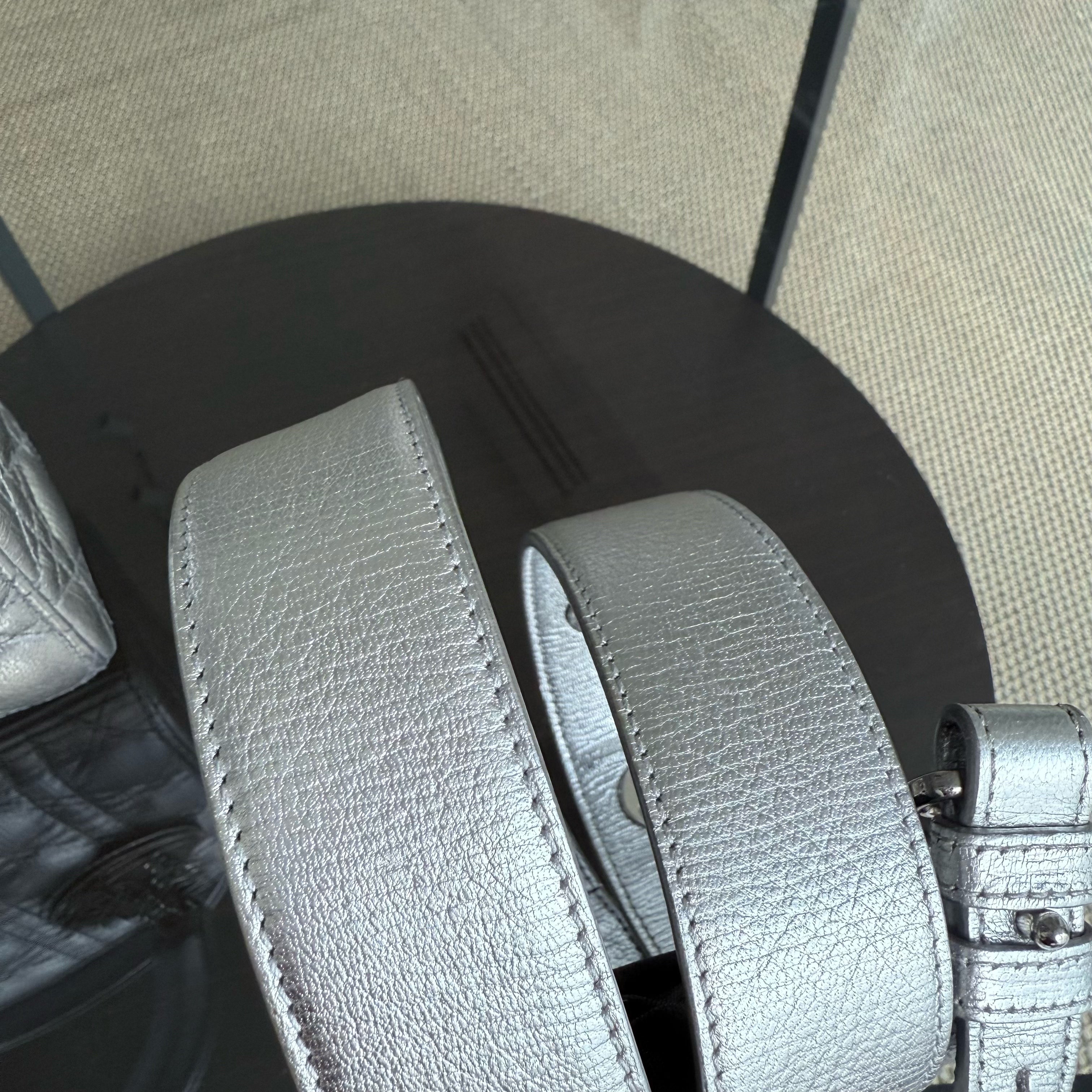 Dior Lady Small - Cannage Metallic Calfskin Silver Silver Hardware