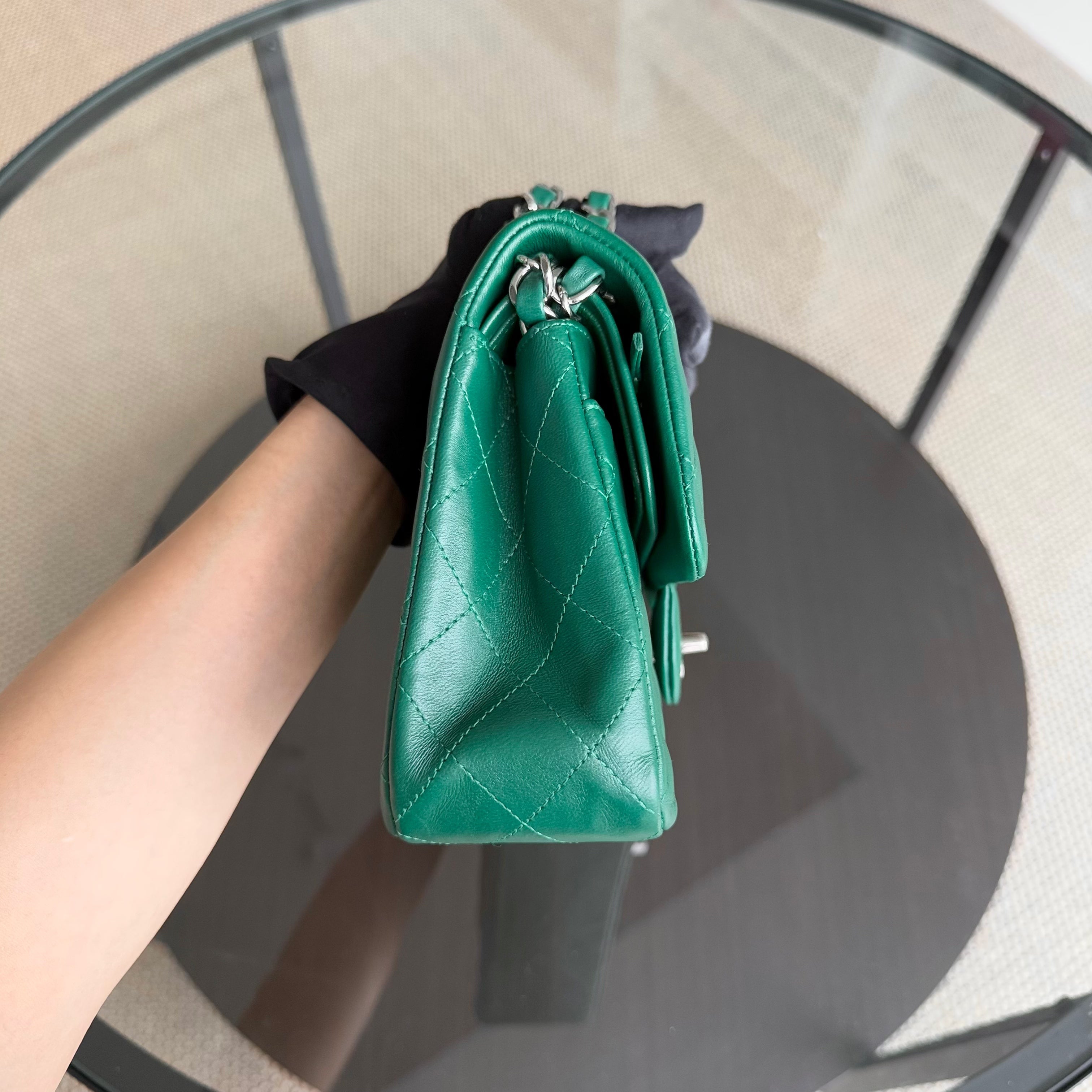 Chanel Classic Flap Small - Lambskin 23CM Quilted Double Flap Dark Green Silver Hardware Series 25