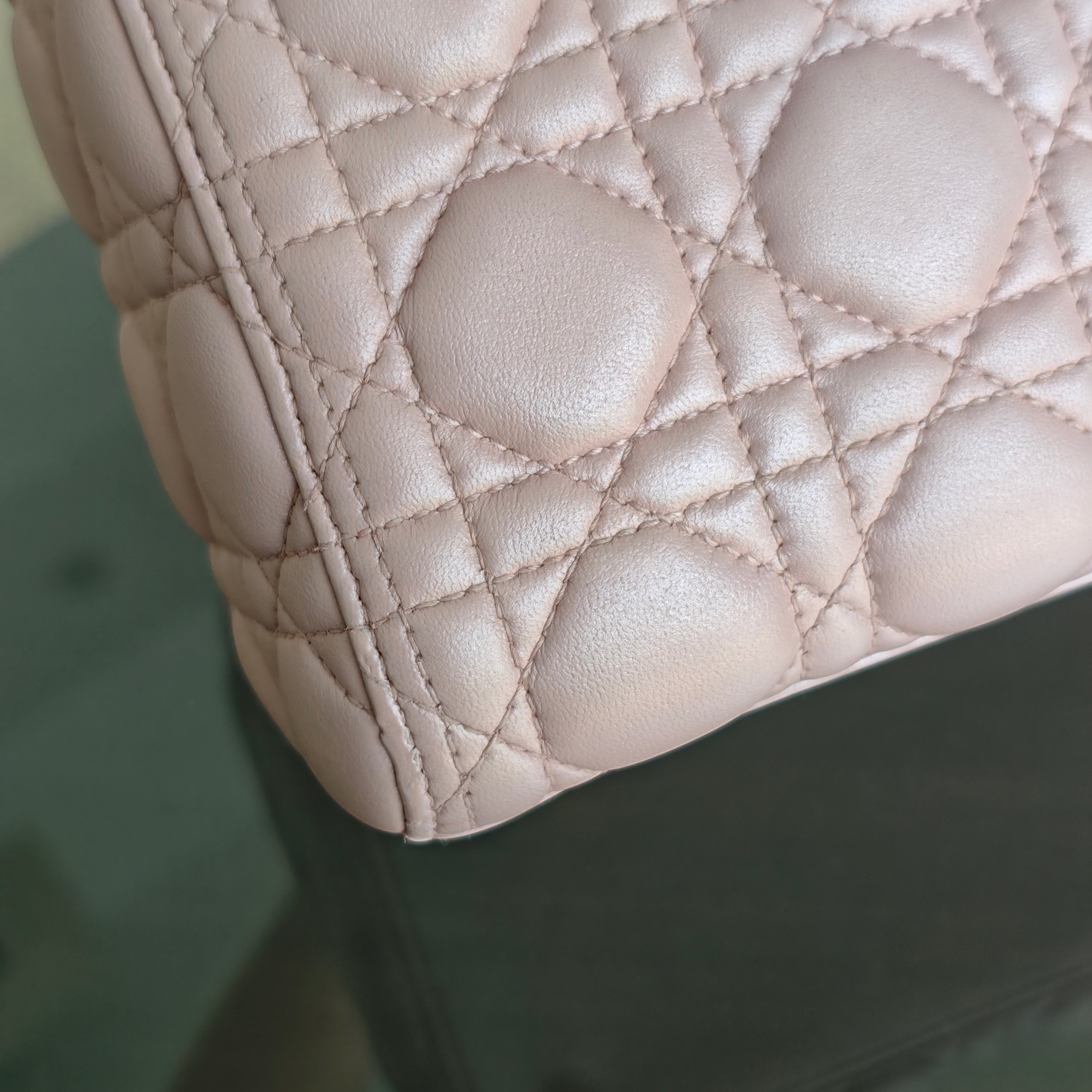 Dior Lady Medium - Cannage Lambskin Light Pink Gold Hardware Adjustable Strap