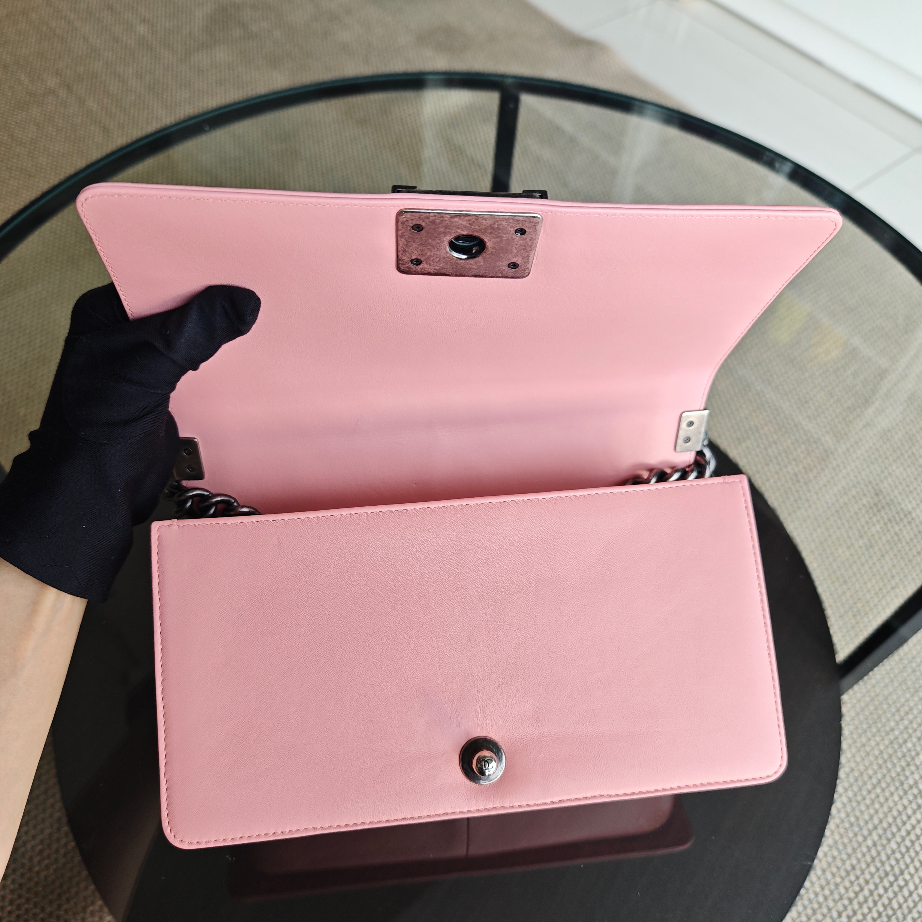 Chanel Boy Medium - Quilted Lambskin Light Pink Ruthenium Silver Hardware Series 20