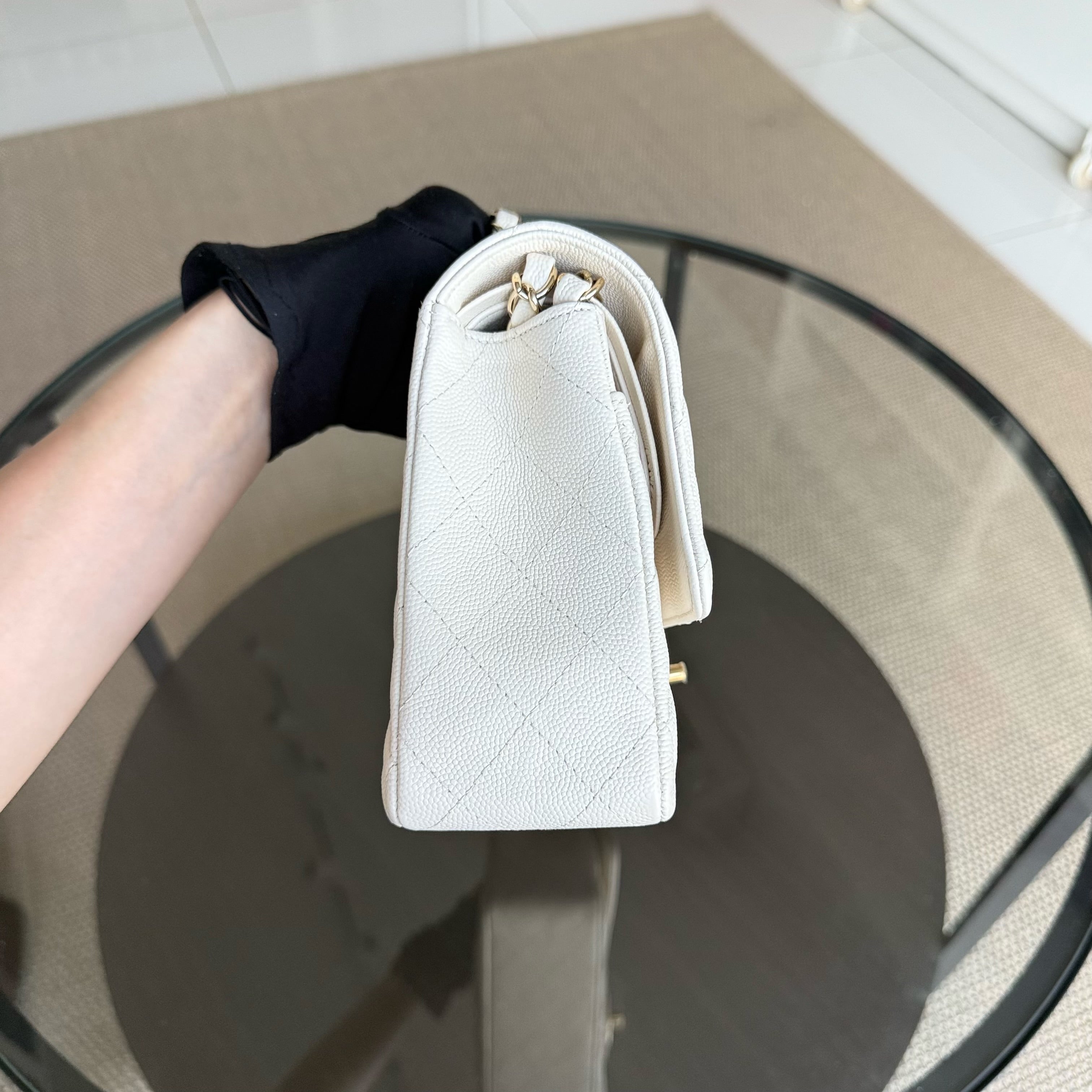 Chanel Classic Flap Medium - Caviar Quilted Grained Calfskin White Gold Hardware Series 23