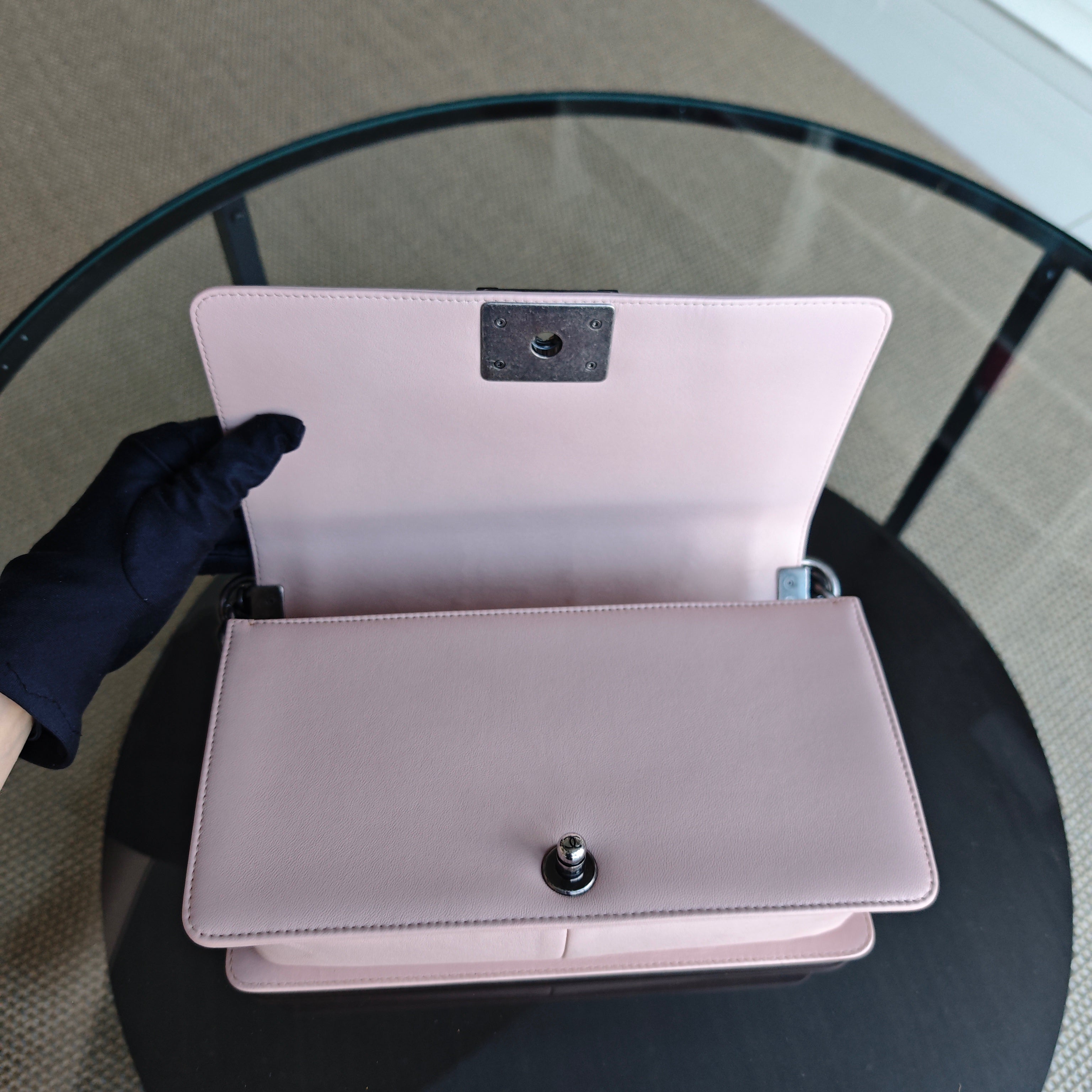 Chanel Boy Medium - Quilted Lambskin Light Sakura Pink Ruthenium Silver Hardware Series 23