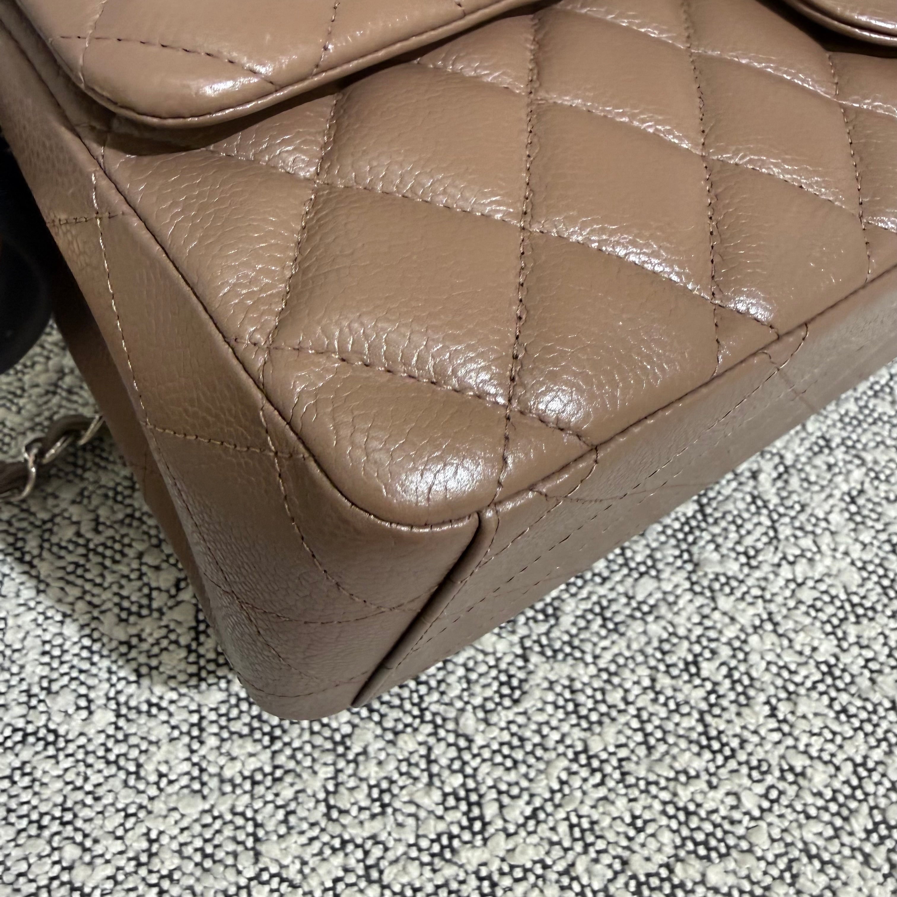 Chanel Classic Flap Maxi - Caviar 33CM Single Flap Quilted Brown Silver Harware