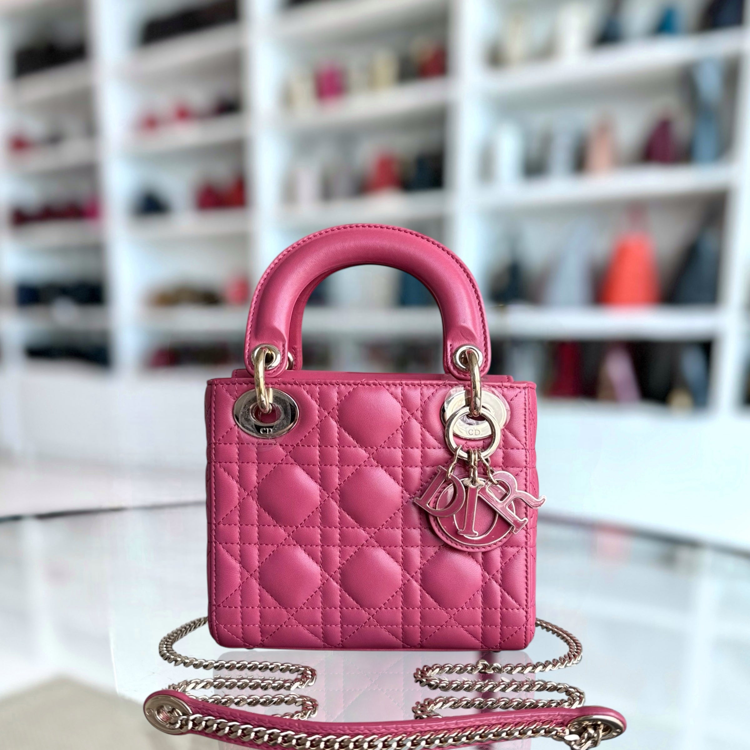 Dior Lady Mini - New Version All Pink Cannage Flap Bag Gold Hardware