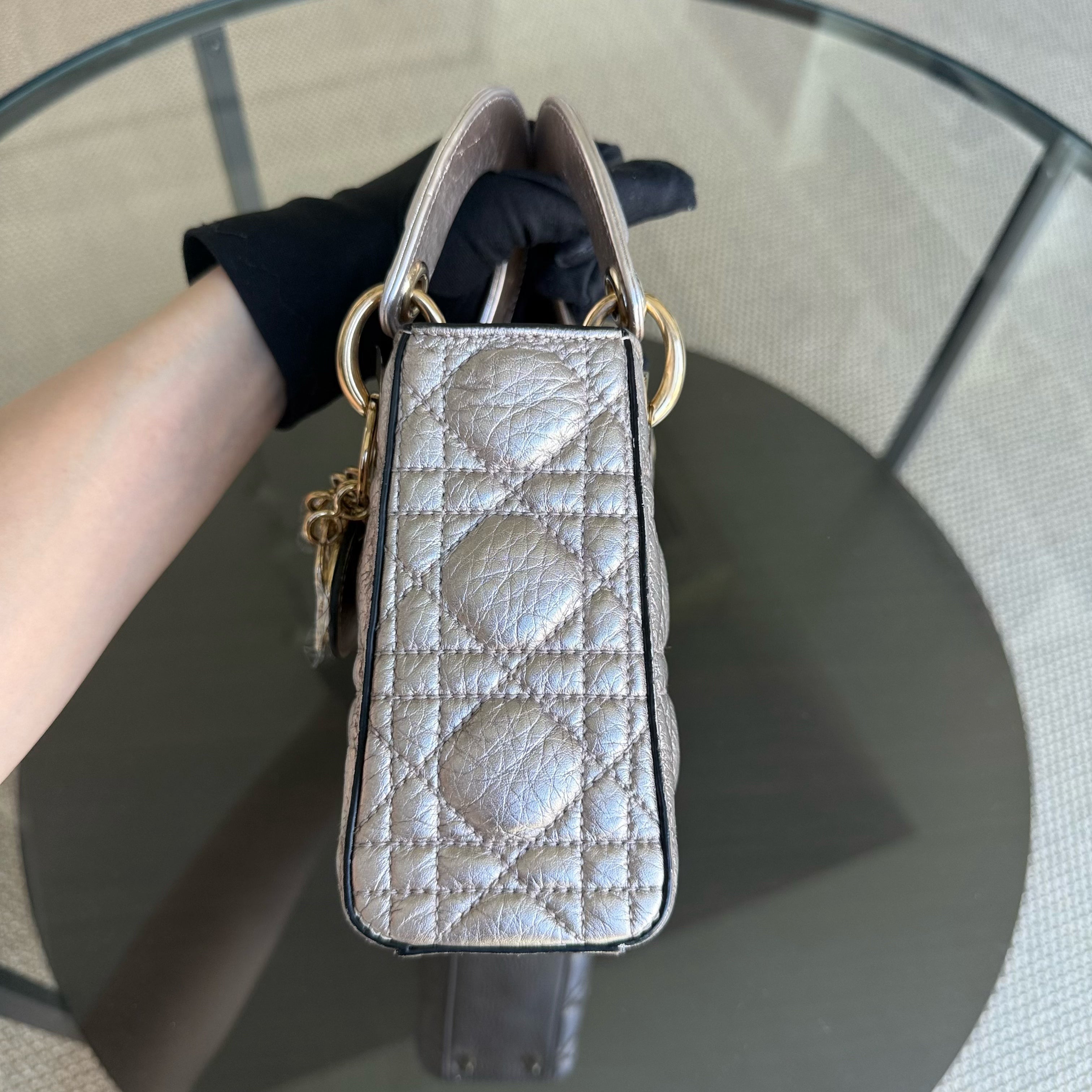 Dior Lady Mini - Cannage Calfskin Metallic Rose Gold Hardware