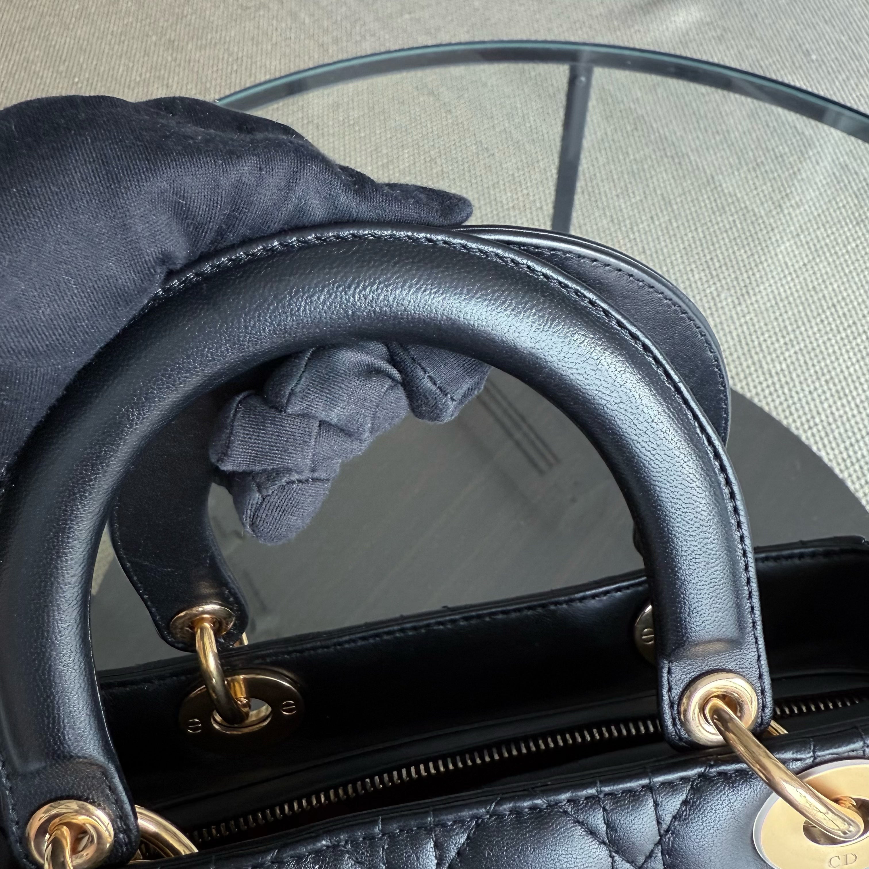Dior Lady Medium - Cannage Lambskin Black Gold Hardware NO STRAP