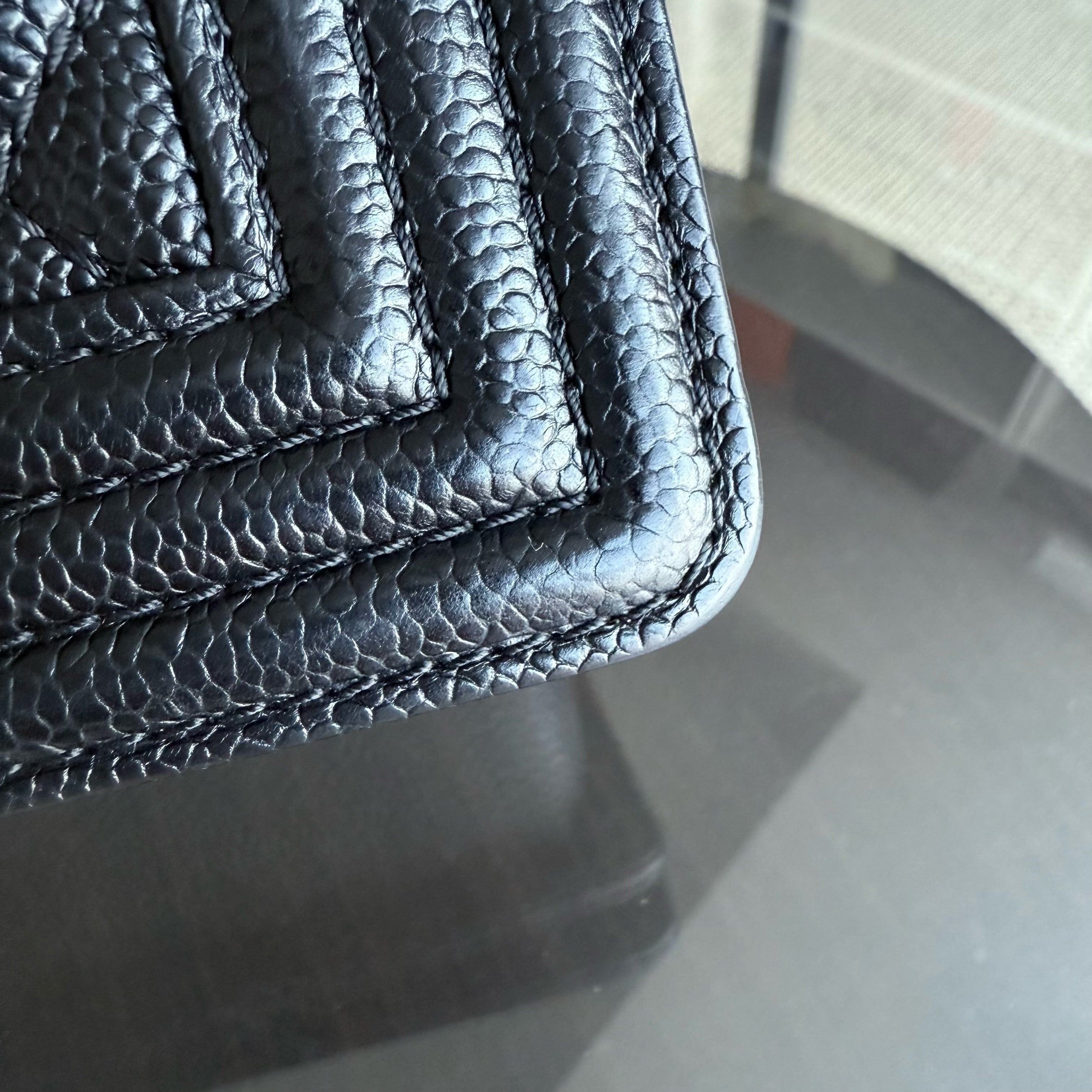 Chanel Boy Old Medium - Caivar Quilted Grained Calfskin Black Ruthenium Gold Hardware Series 19