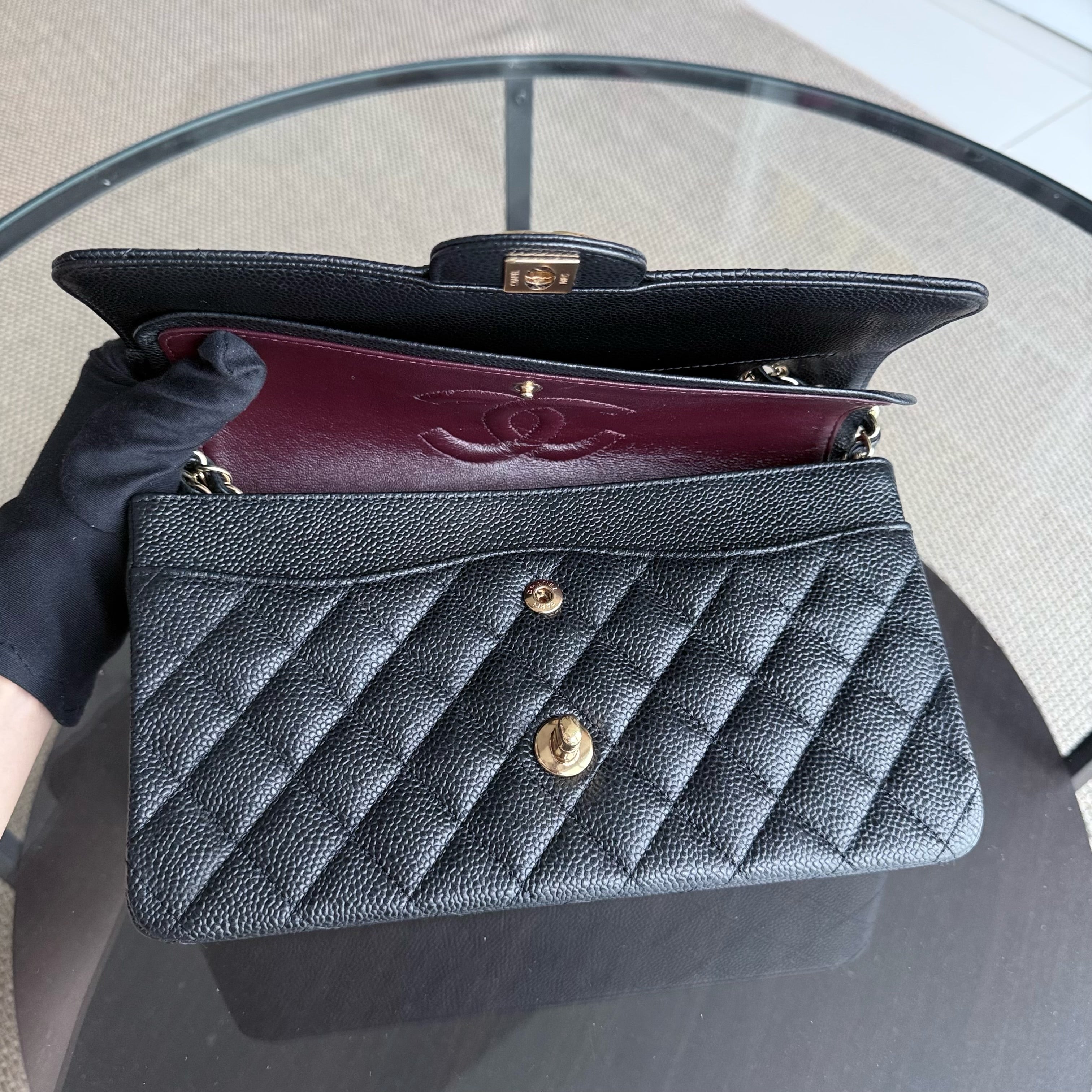 Chanel Classic Flap Medium - Caviar 25CM Quilted Black Gold Hardware Series 17