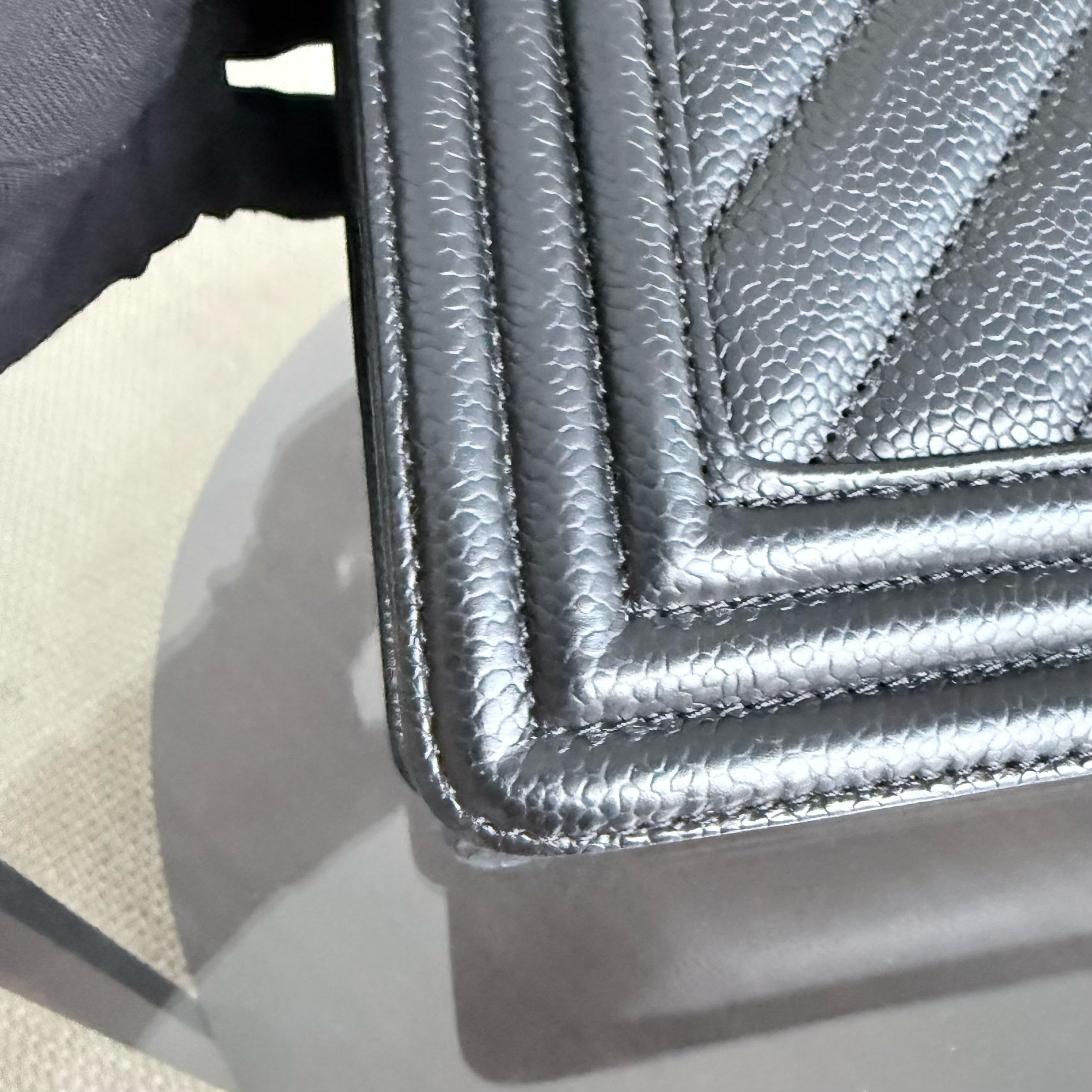 Chanel Boy New Medium - 28CM Caviar Quilted BlackRuthenium Silver Hardware Series 28