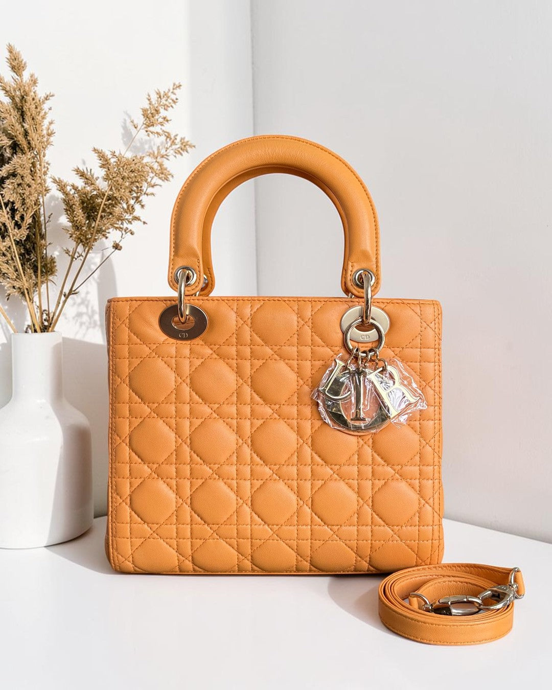 Dior Lady Medium - Cannage Lambskin Caramel Gold Hardware Strap