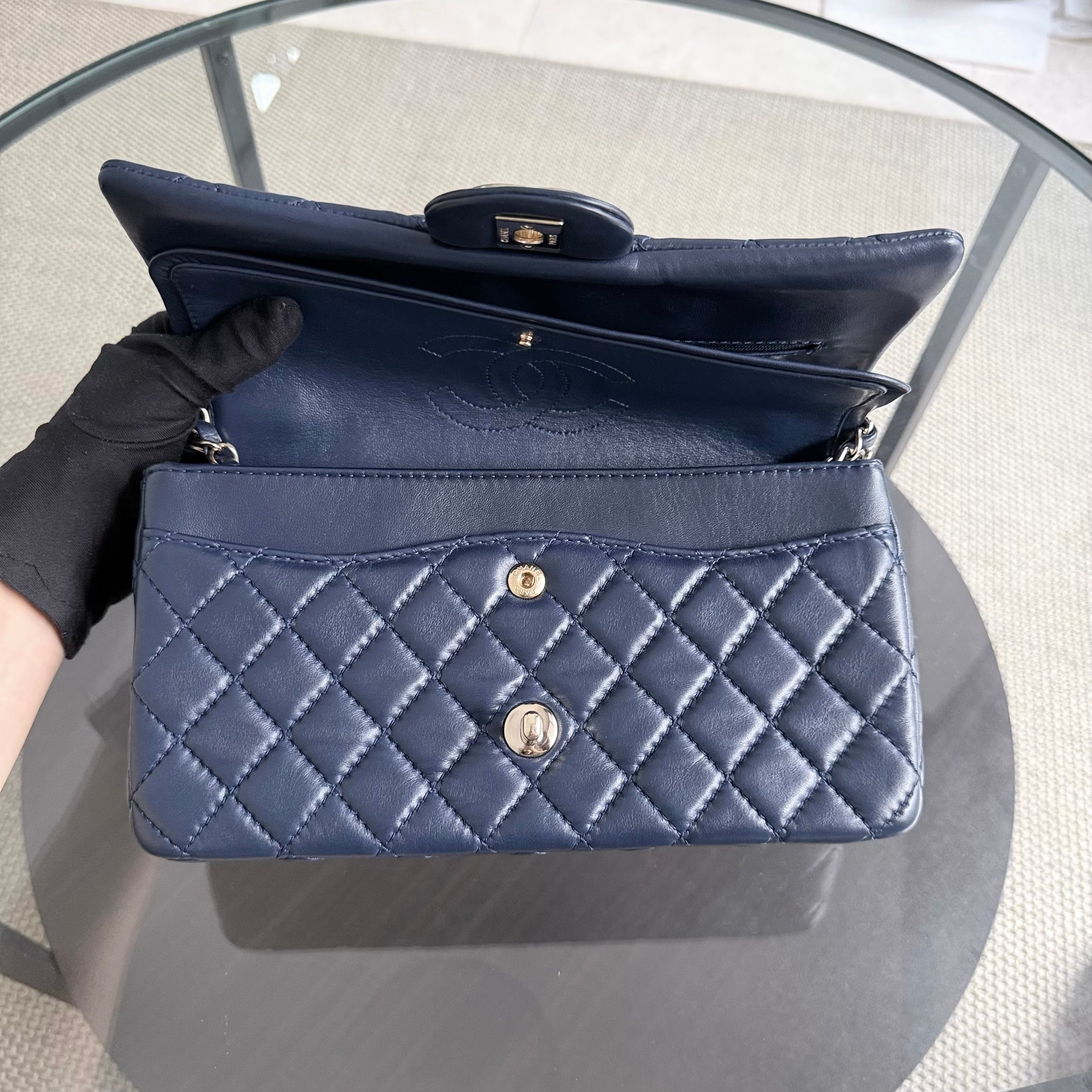 Chanel Classic Flap Medium - 25CM Quilted Lambskin Dark Blue Gold Hardware Series 12