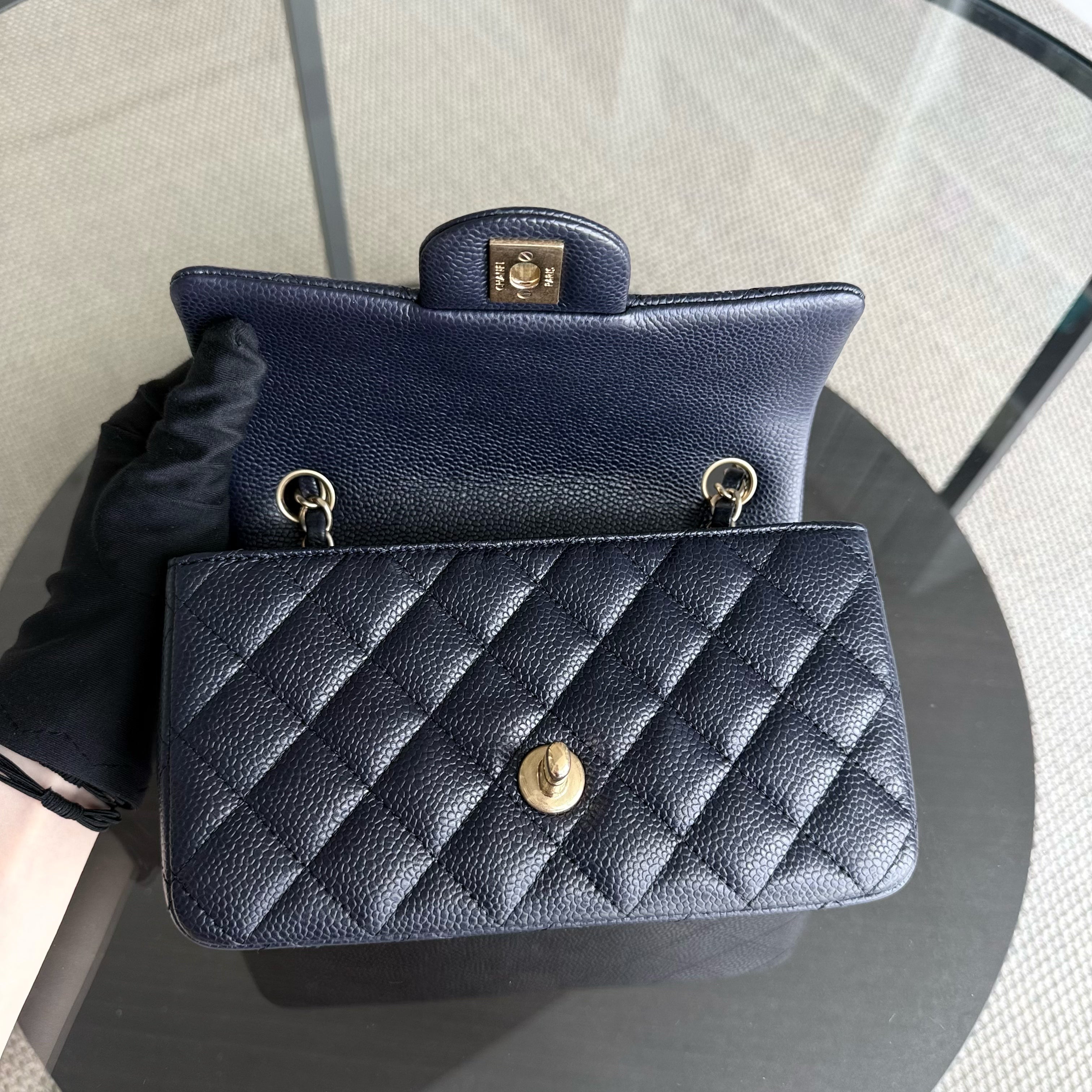 Chanel Classic Flap Mini - Caviar 20CM Quilted Dark Blue Gold Hardware Series 21