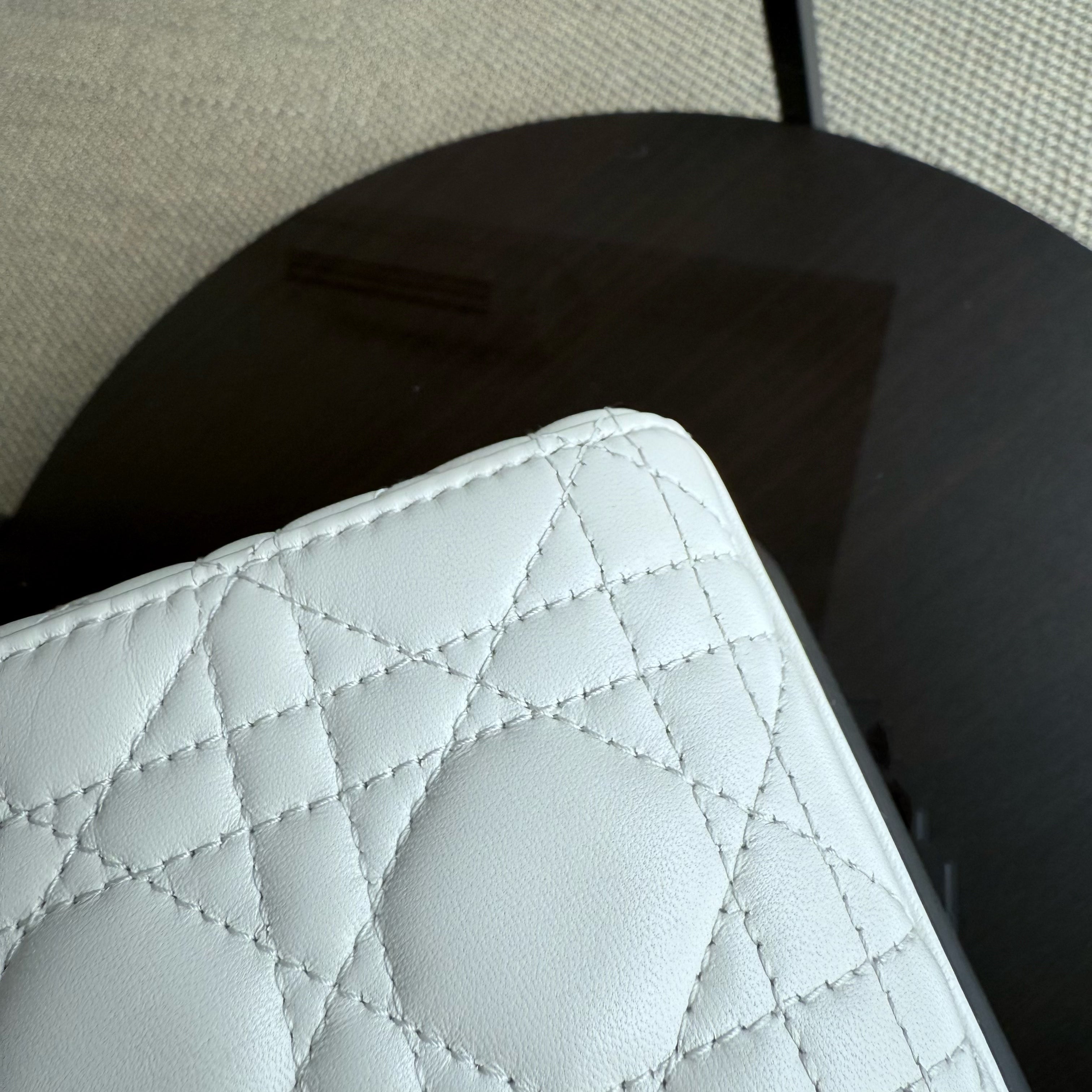 Dior D-joy Medium - Cannage Lambskin White Gold Hardware