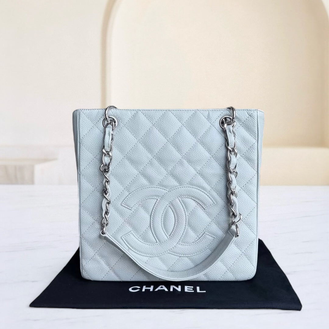 Chanel PST Petite Shopping Tote - Caviar Quilted Light Mint Cyan Silver Hardware