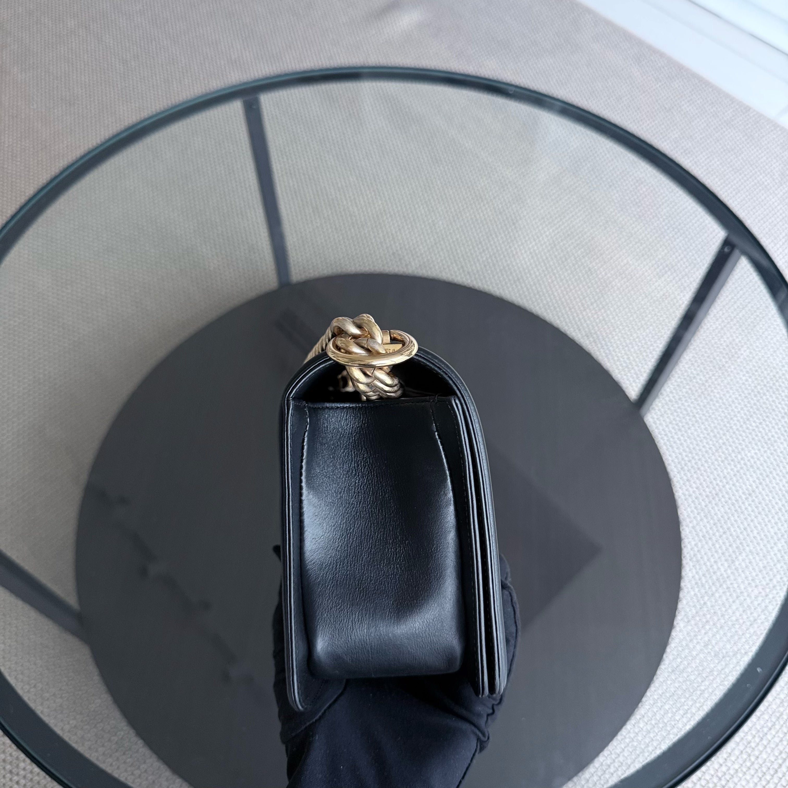 Chanel Boy Medium - 25CM Quilted Calfskin Black Gold Hardware Series 20