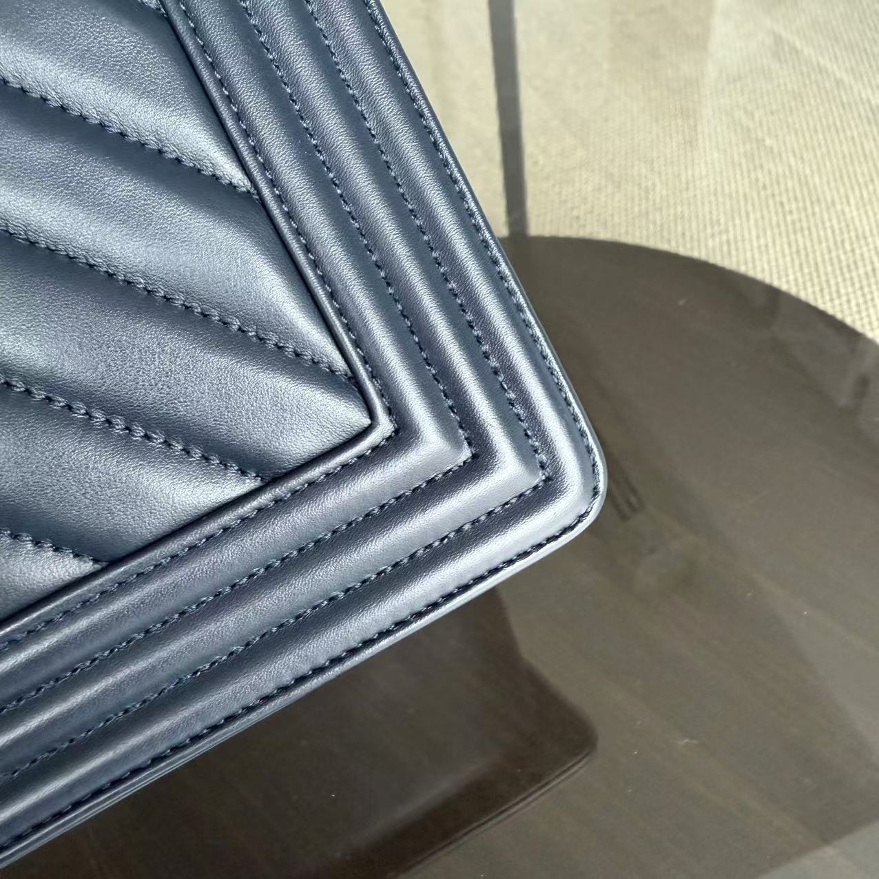Chanel Boy Medium - 25CM Chevron Lambskin Dark Navy Blue Gold Hardware Series 25