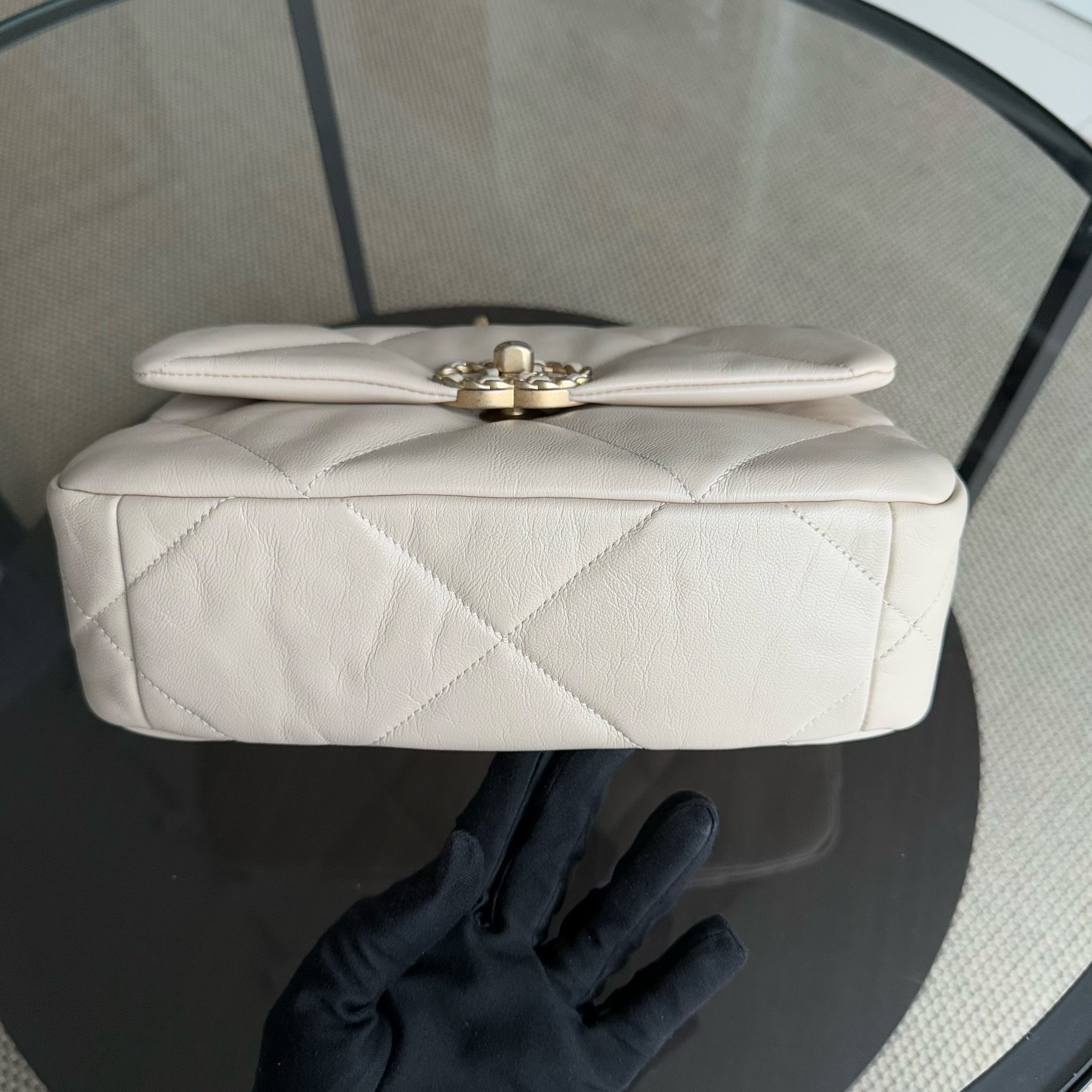 Chanel 19 Bag Small- C19 Quilted Goatskin Light Beige Two-tone Hardware Series 30