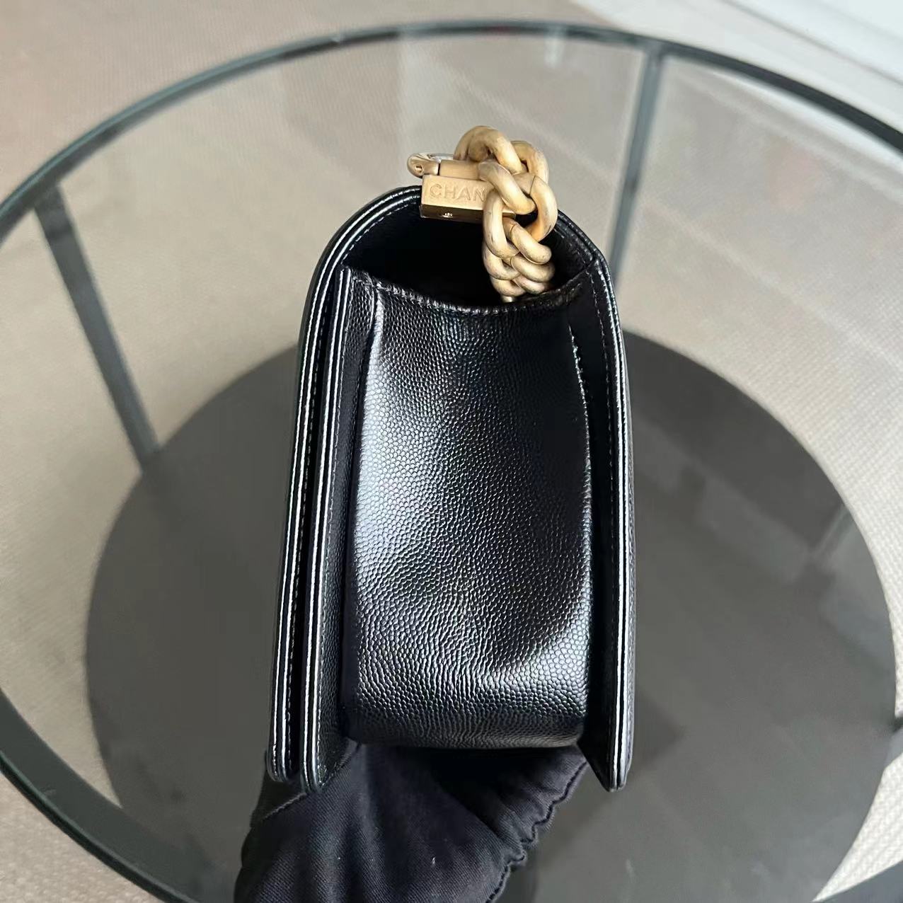 Caviar Boy Medium 25CM Quilted Black Golden Hardware Series 28