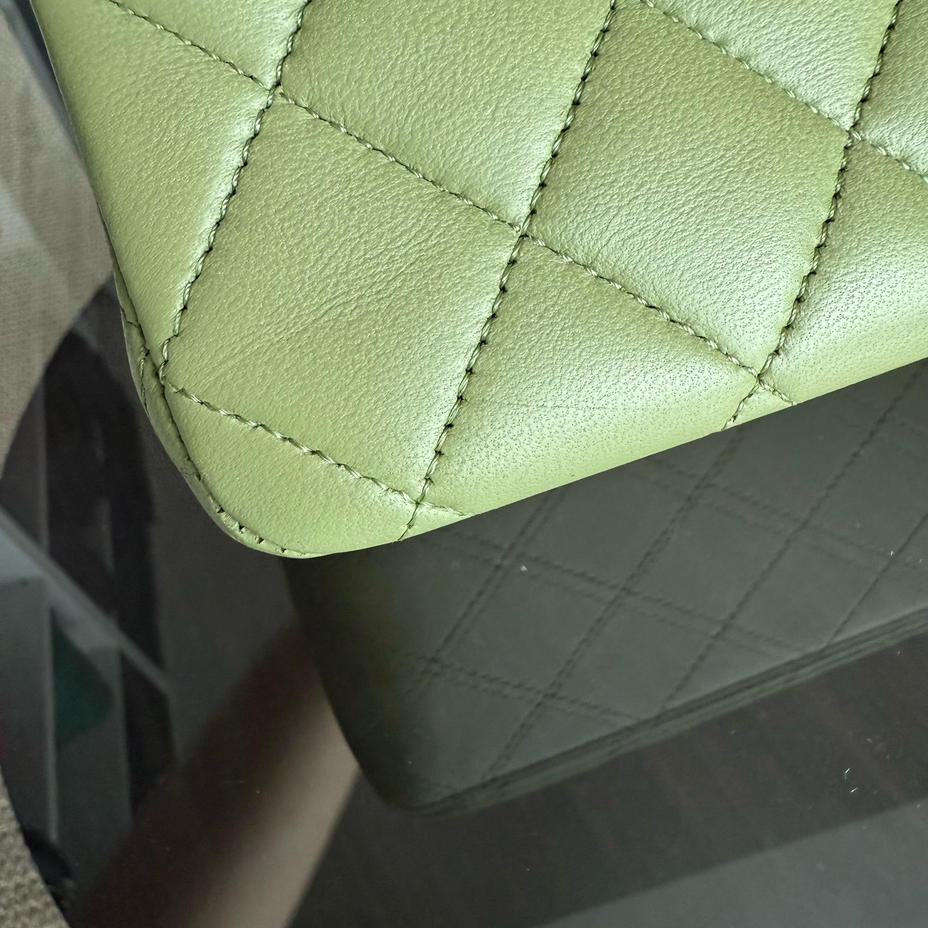 Chanel Classic Flap Medium - 25CM Quilted Lambskin Olive Green Silver Hardware Series 19