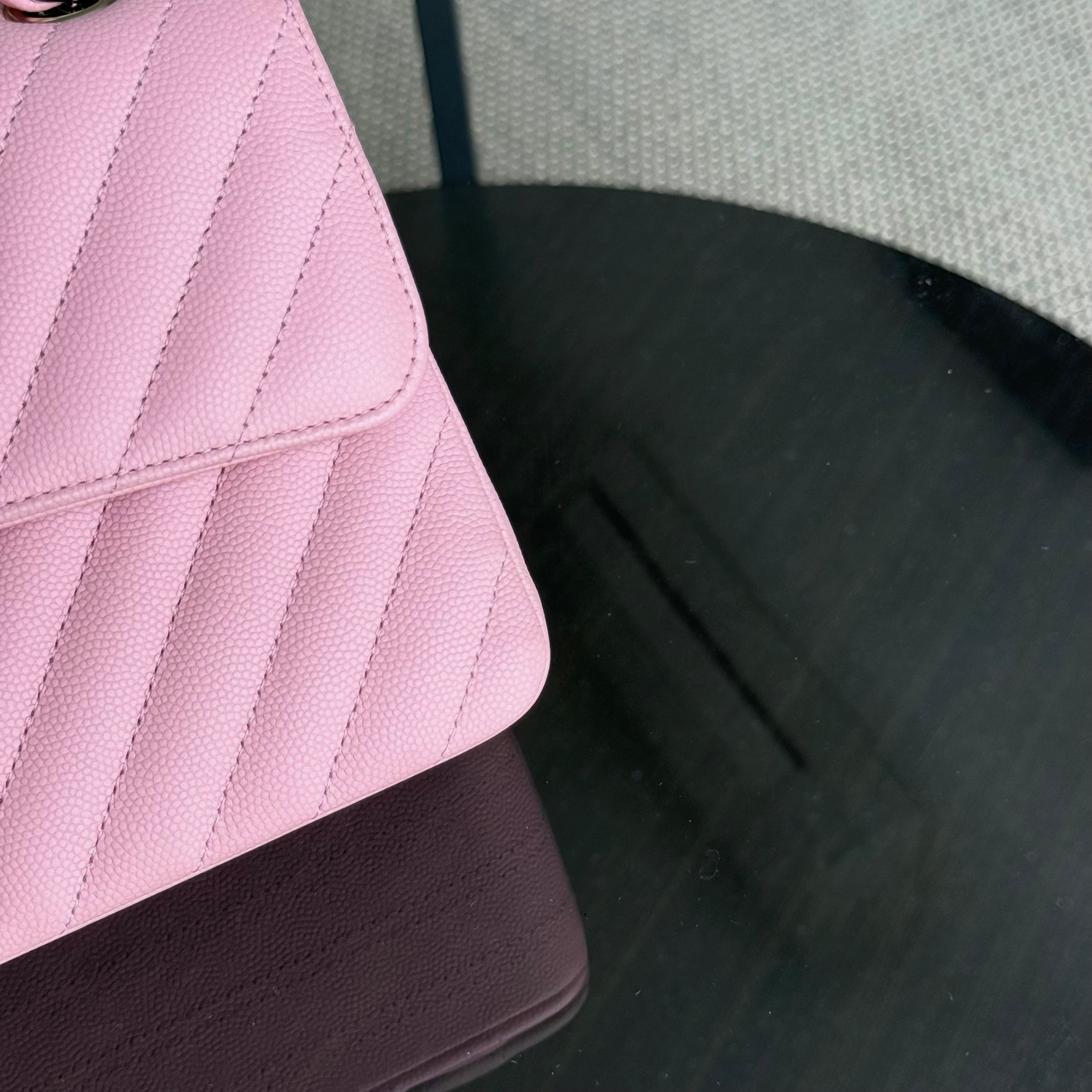 Chanel Classic Flap Small - Caviar 23CM Chevron Light Pink Gold Hardware Series 28