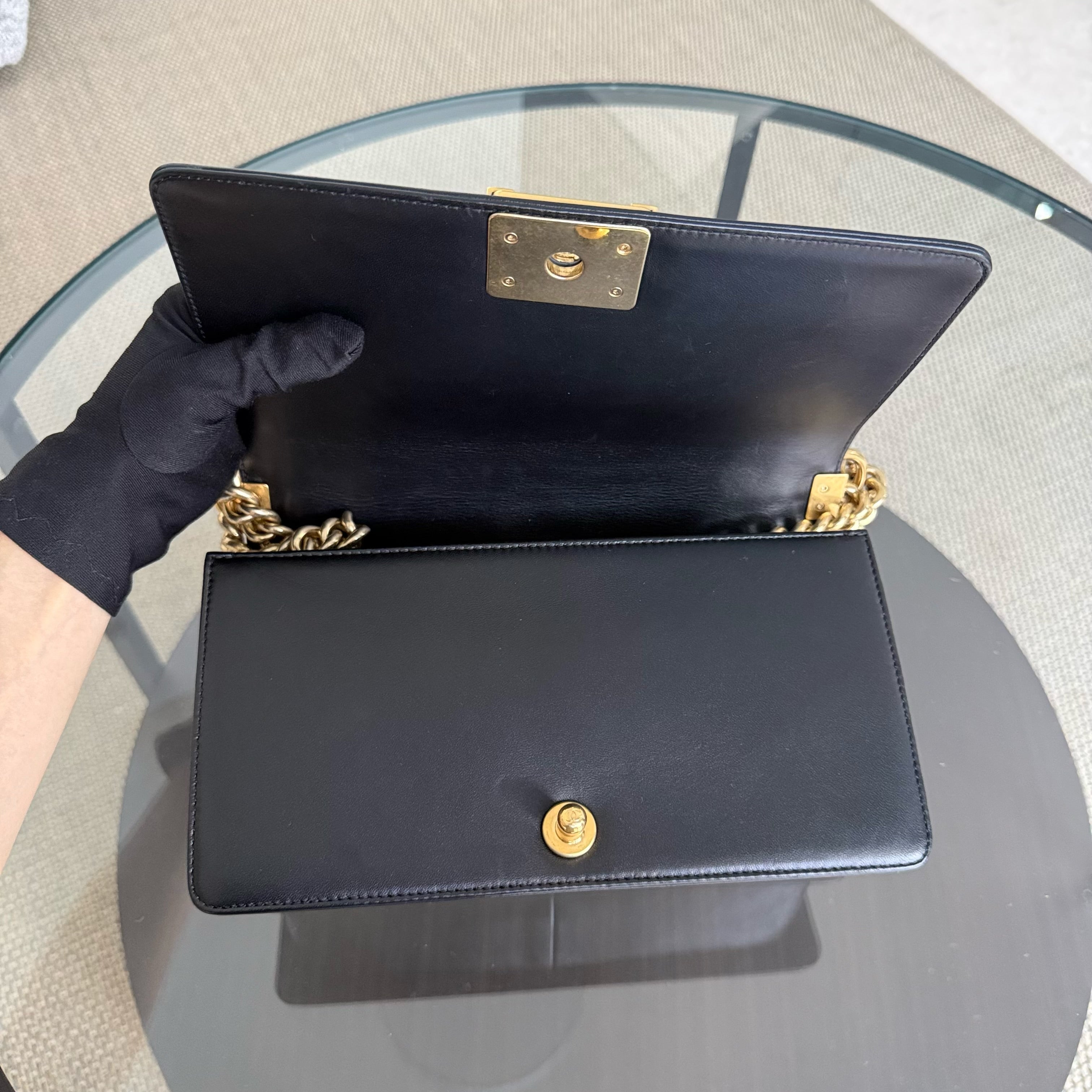 Chanel Boy Medium - Lambskin 25CM Quilted Black Gold Hardware Series 23