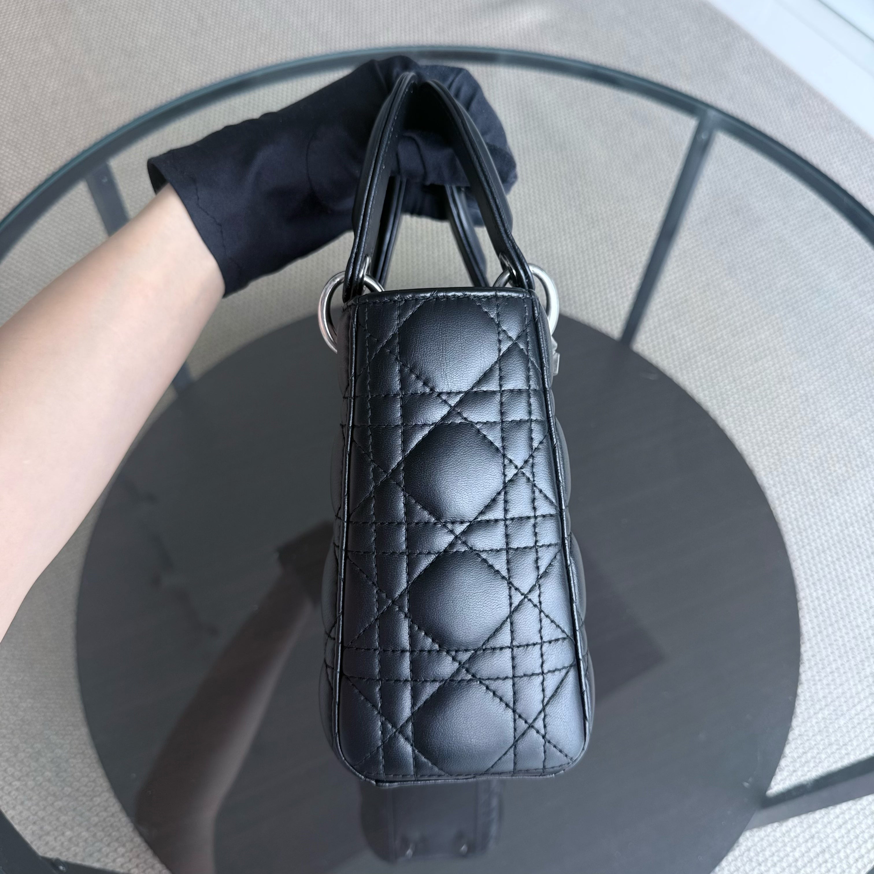 Dior Lady Small - Cannage Lambskin Black Silver Hardware