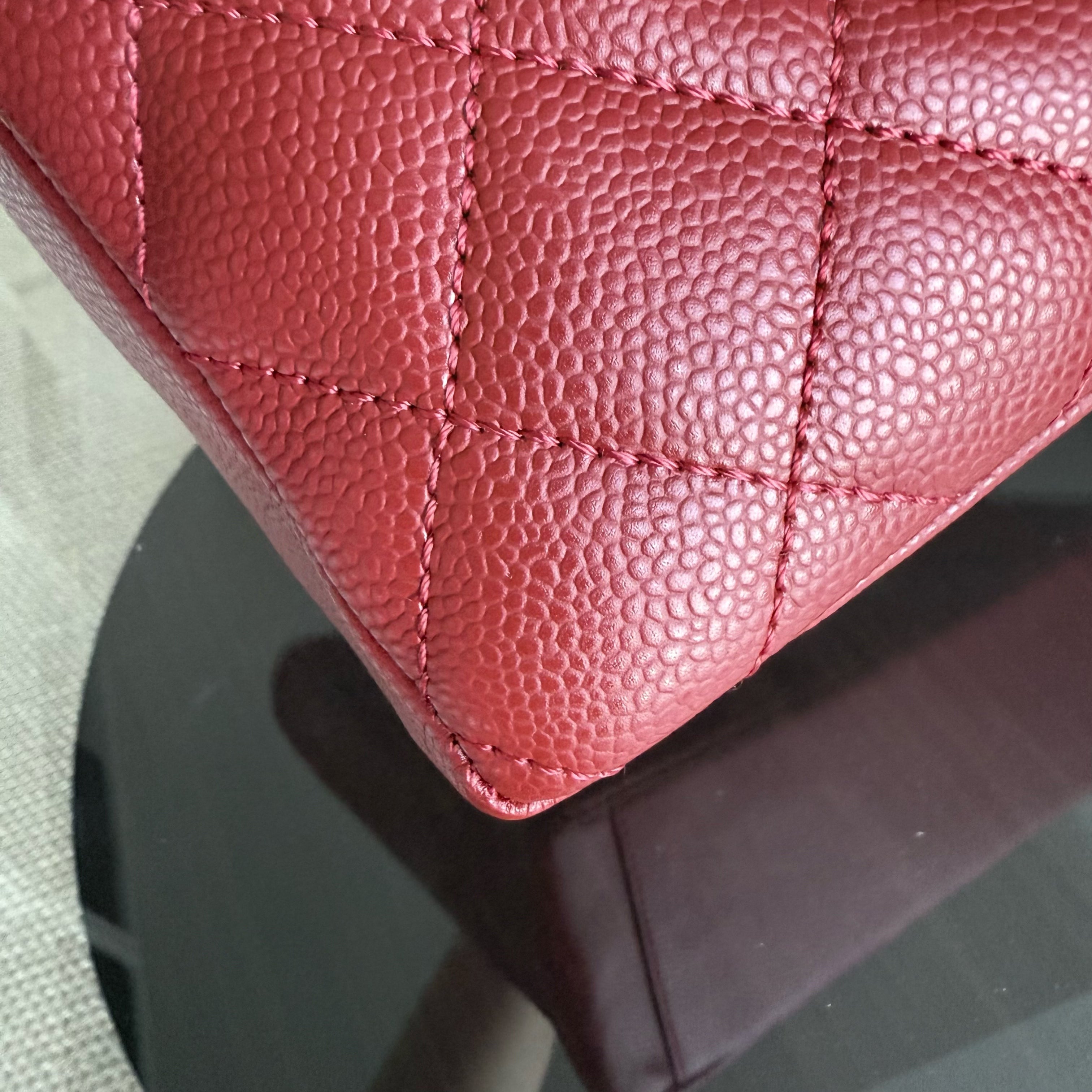 Chanel PST Petite Shopping Tote - Caviar Quilted Red Silver Hardware Series 13