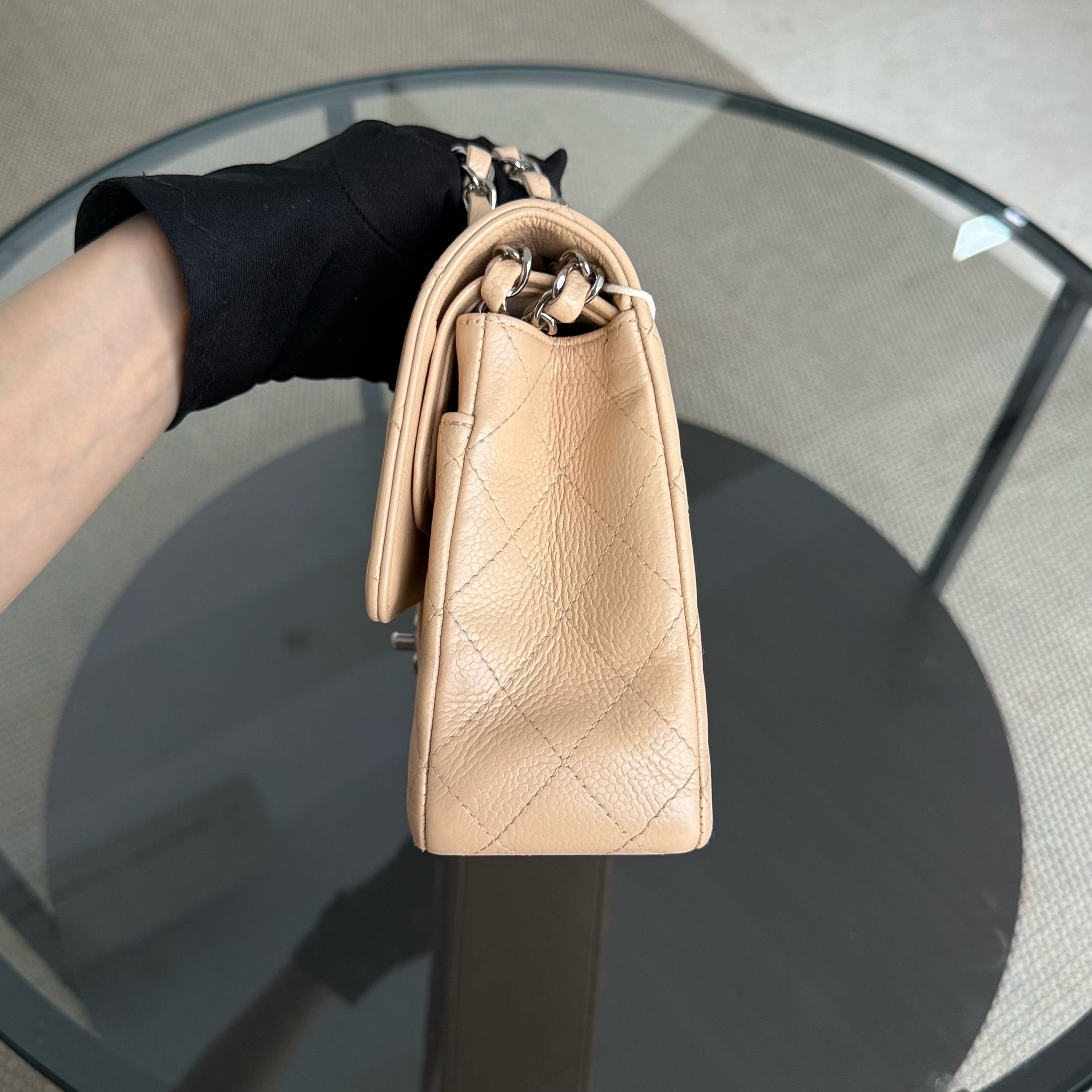 Chanel Classic Flap Medium - Caviar 25CM Quilted Beige Silver Hardware Series 13
