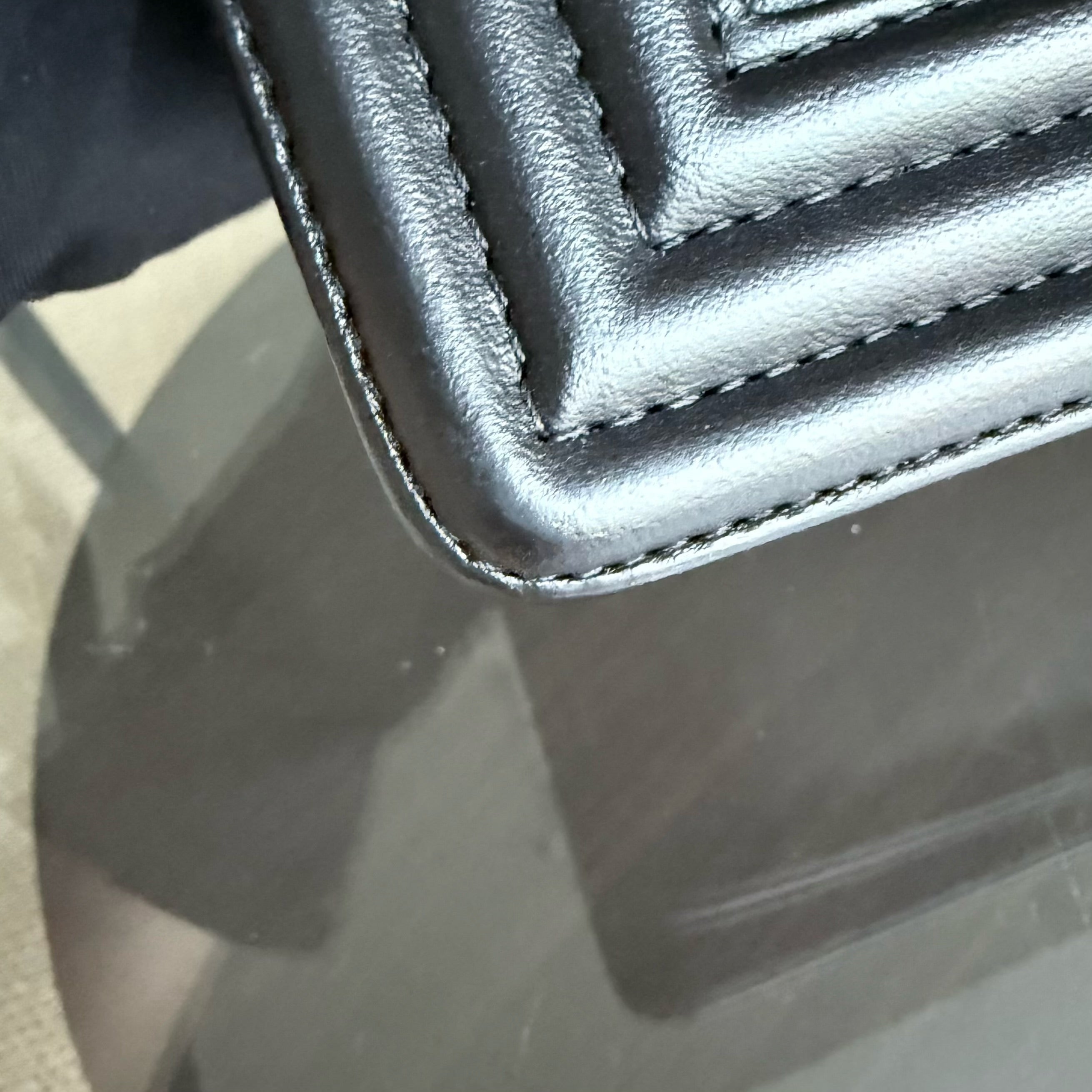 Chanel Boy Old Medium 25CM Quilted Lambskin Black Leboy Ruthenium Silver Hardware