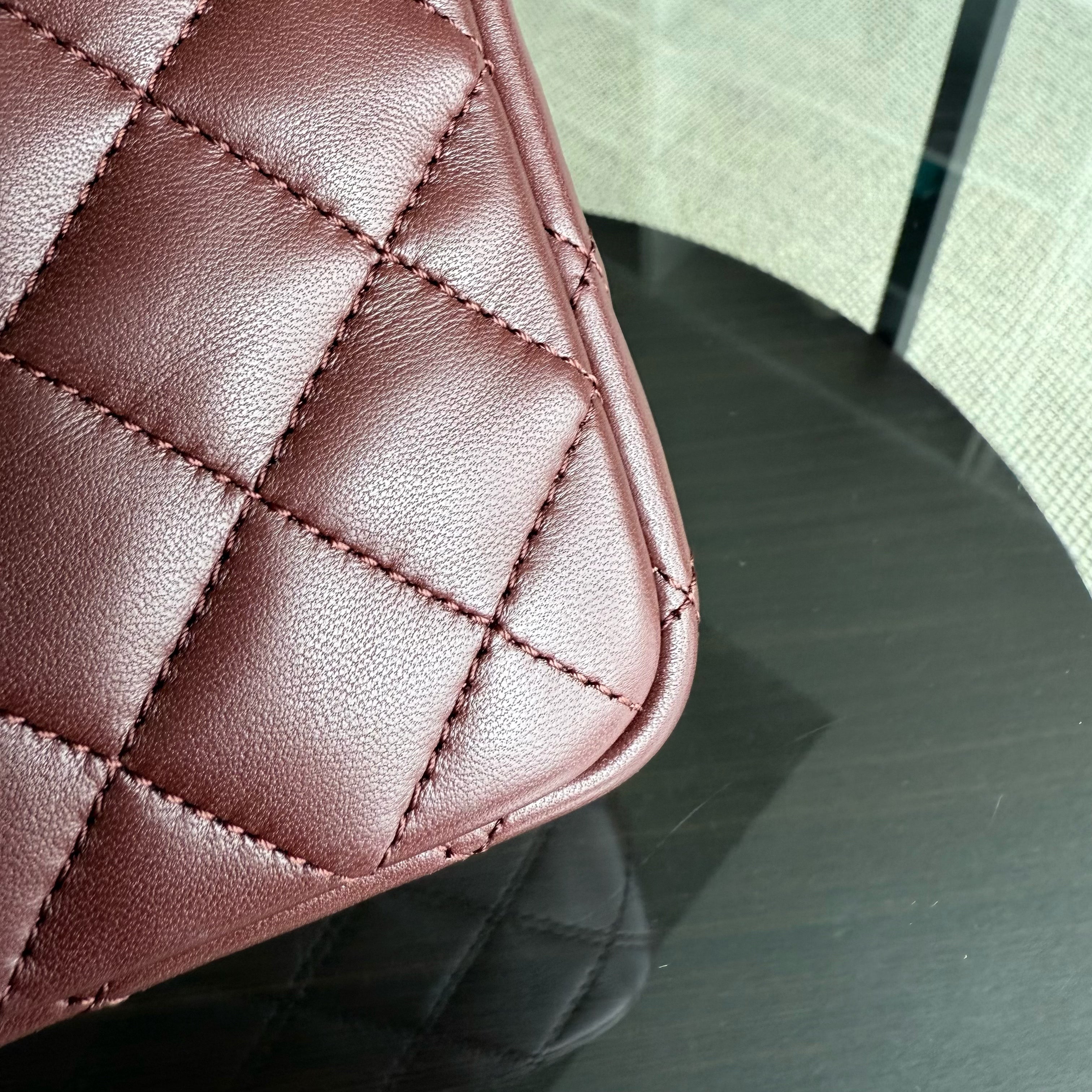 Chanel Seasonal Two-tone Flap Medium - Quilted Lambskin Dark Burgundy Red Black Gold Hardware Series 21