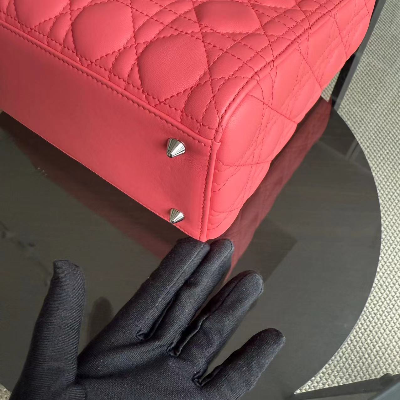 Dior Lady Medium - Cannage Lambskin Hot Pink Handbag Silver Hardware