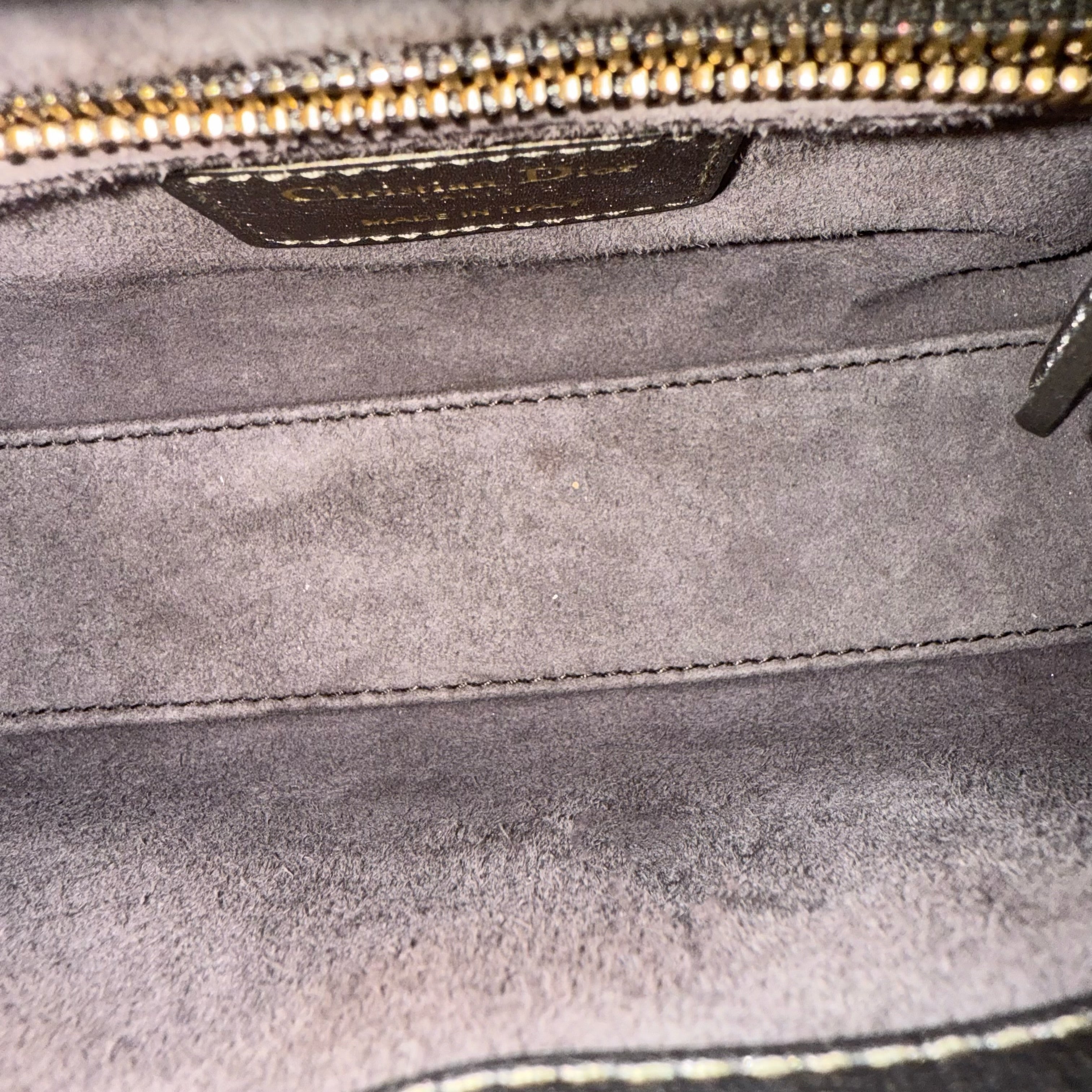 Dior Lady Mini - Cannage Calfskin Gunmetal Gold Hardware Chain Strap