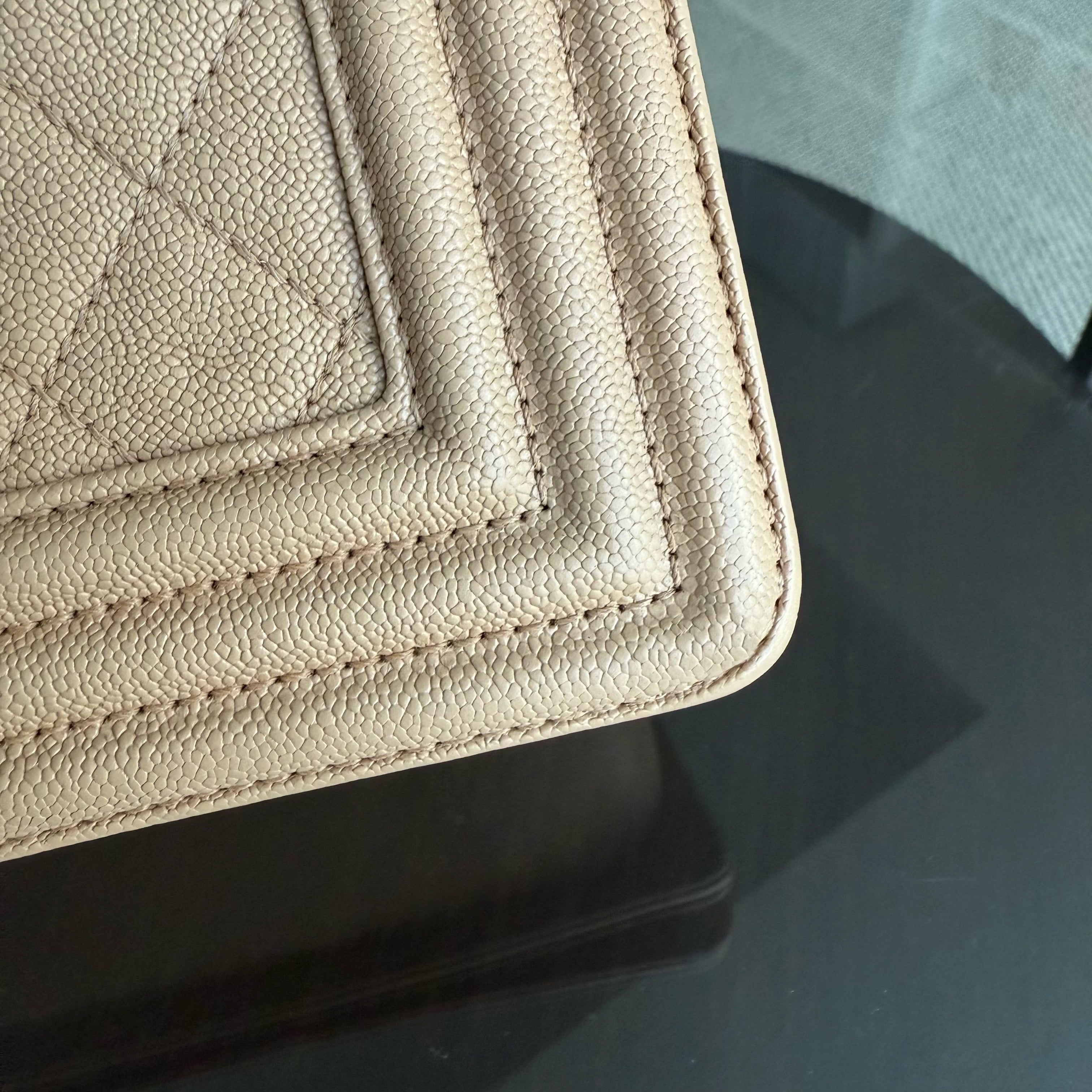 Chanel Boy New Medium - Caviar 28CM Quilted Beige Grained Calfskin Gold Hardware Series 28