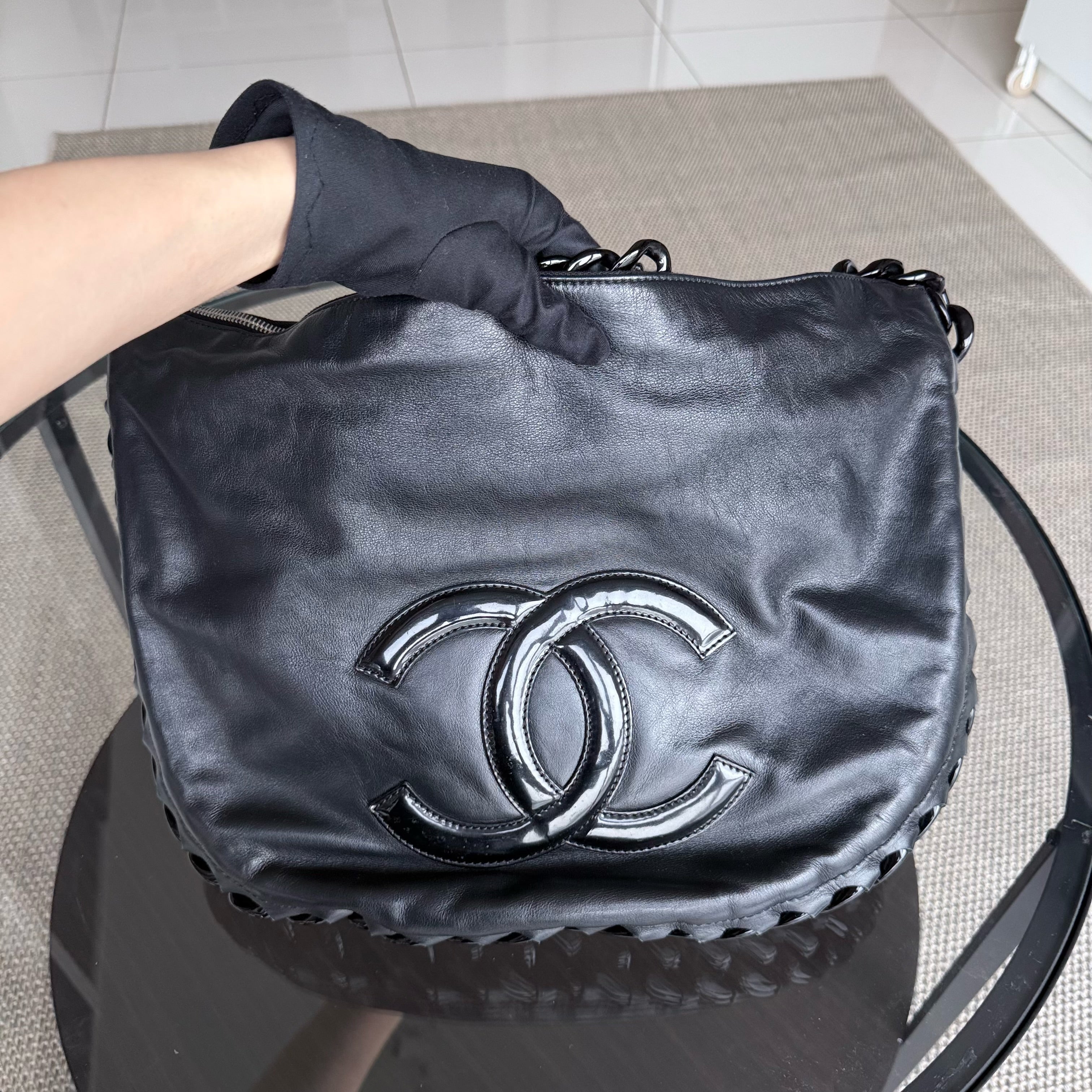Chanel Shopping Tote - Calfskin Quilted Black Gold Hardware Series 11
