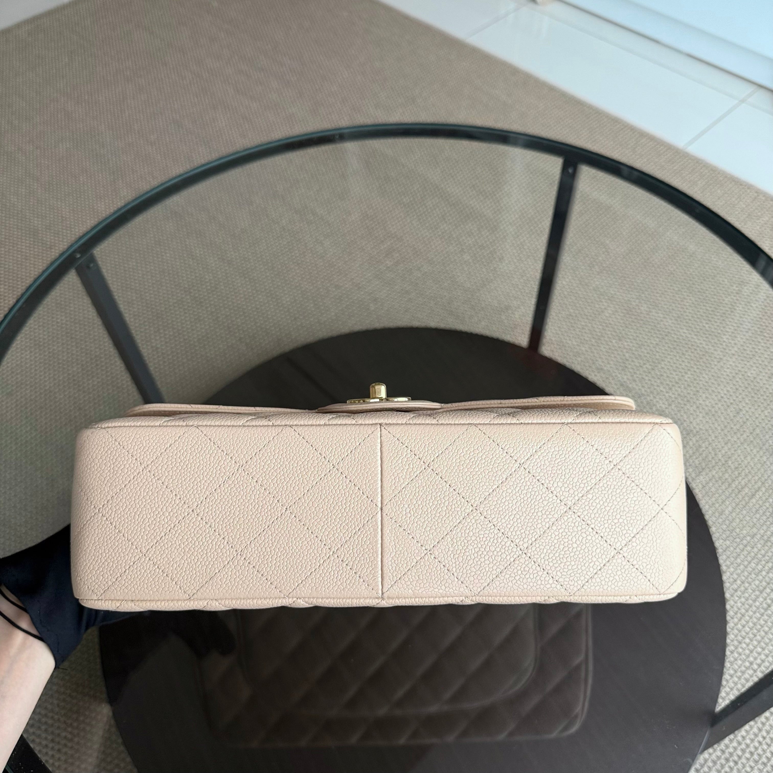 Chanel Classic Flap Jumbo - Caviar Quilted Grained Calfskin Light Beige Gold Hardware Series 13