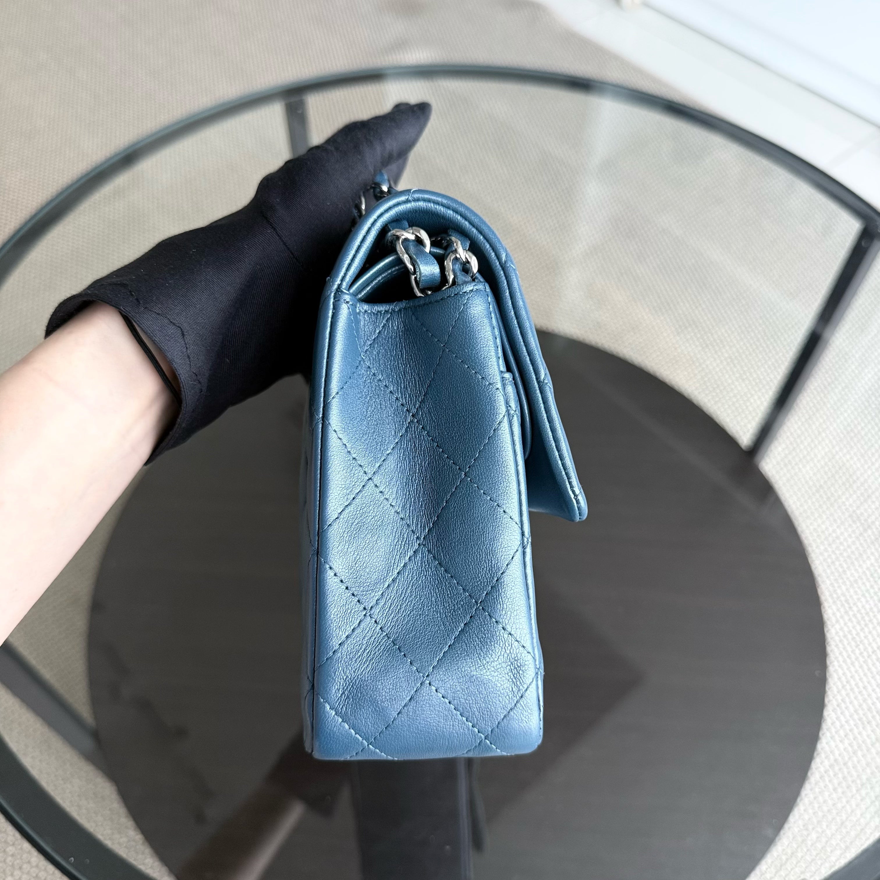 Chanel Classic Flap Medium - Caviar 25CM Quilted Blue Lambskin Silver Hardware Series 28