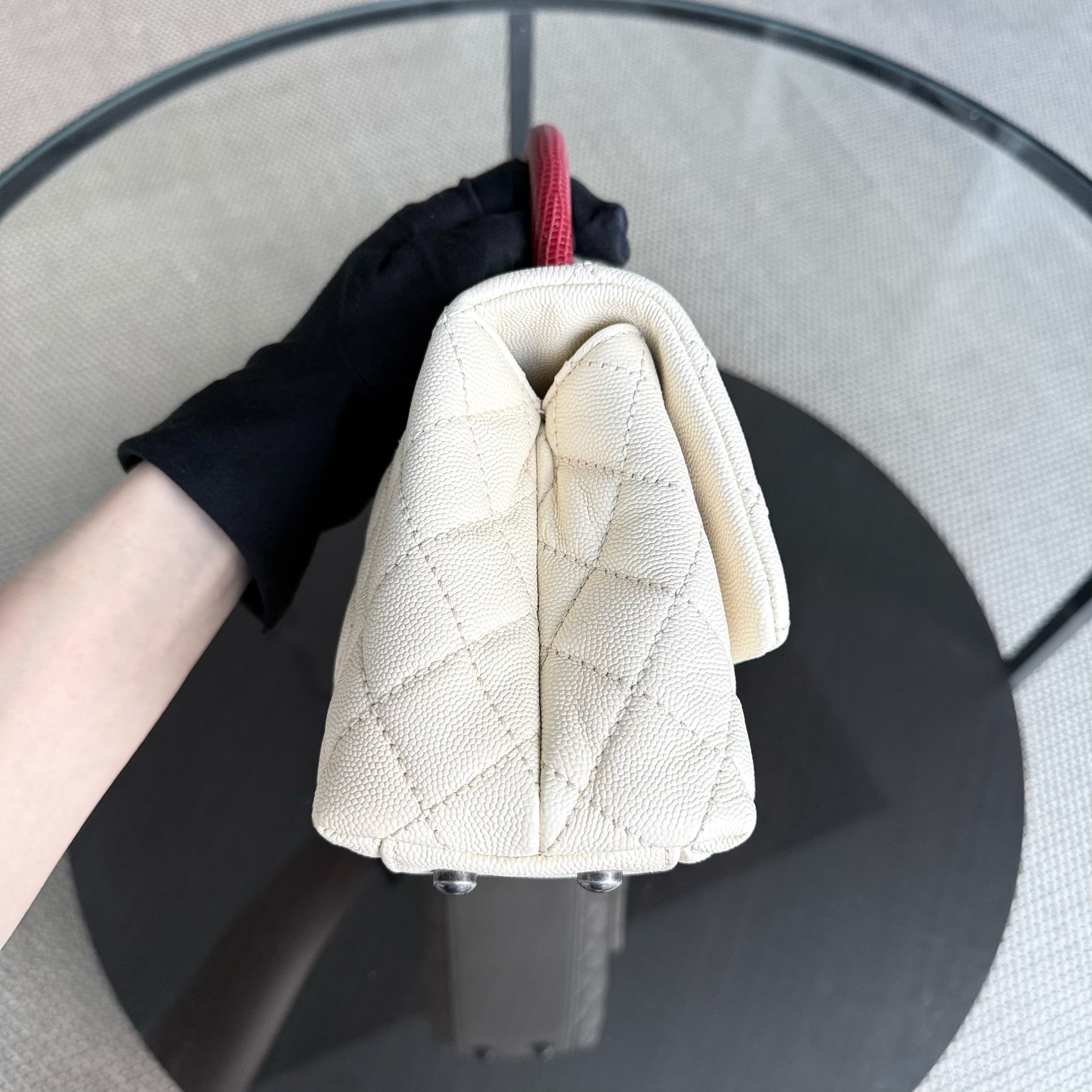 Chanel Coco Handle Small - Caviar Quilted Grained Calfskin White Ruthenium Silver Hardware