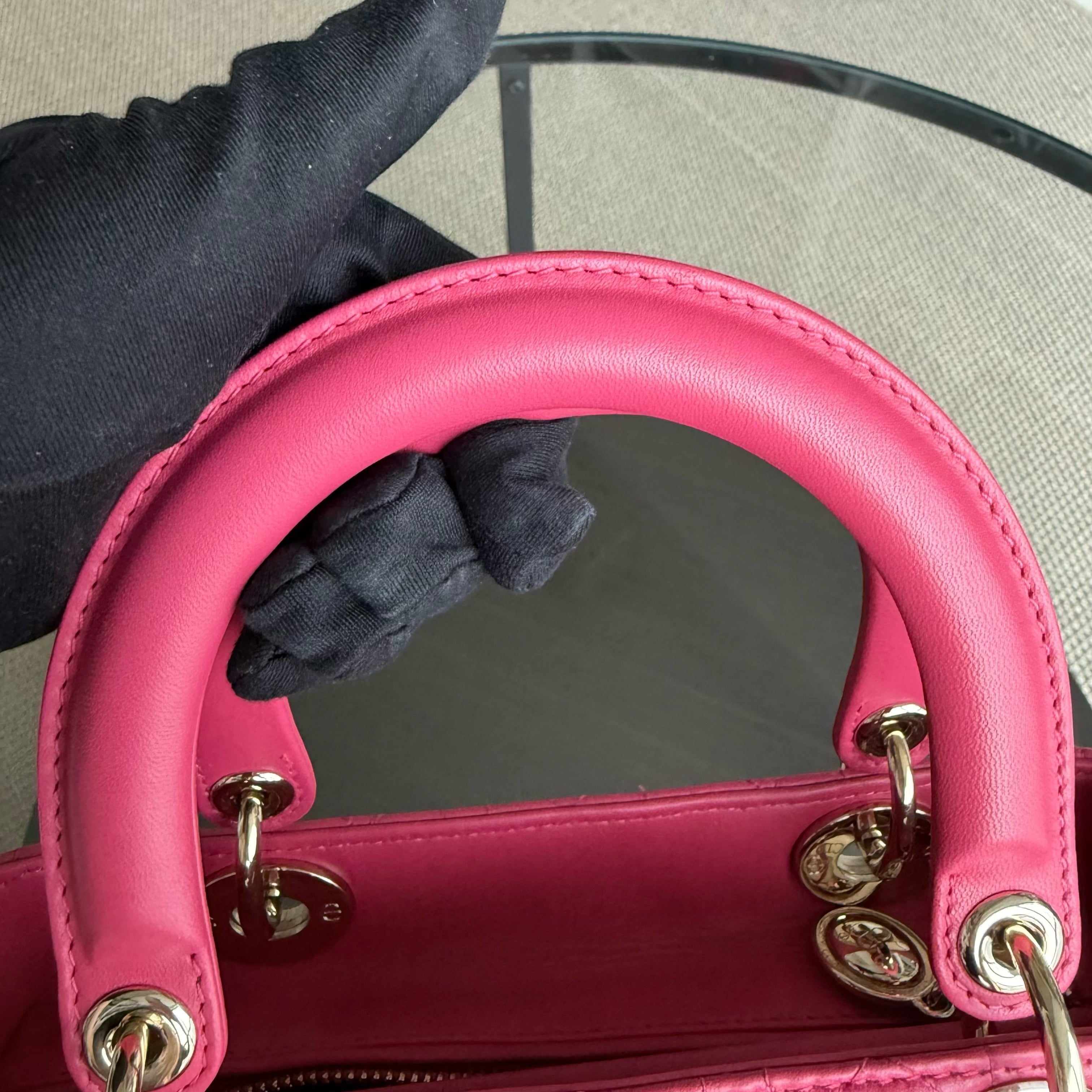 Dior Lady Medium - Cannage Lambskin Hot Pink Gold Hardware