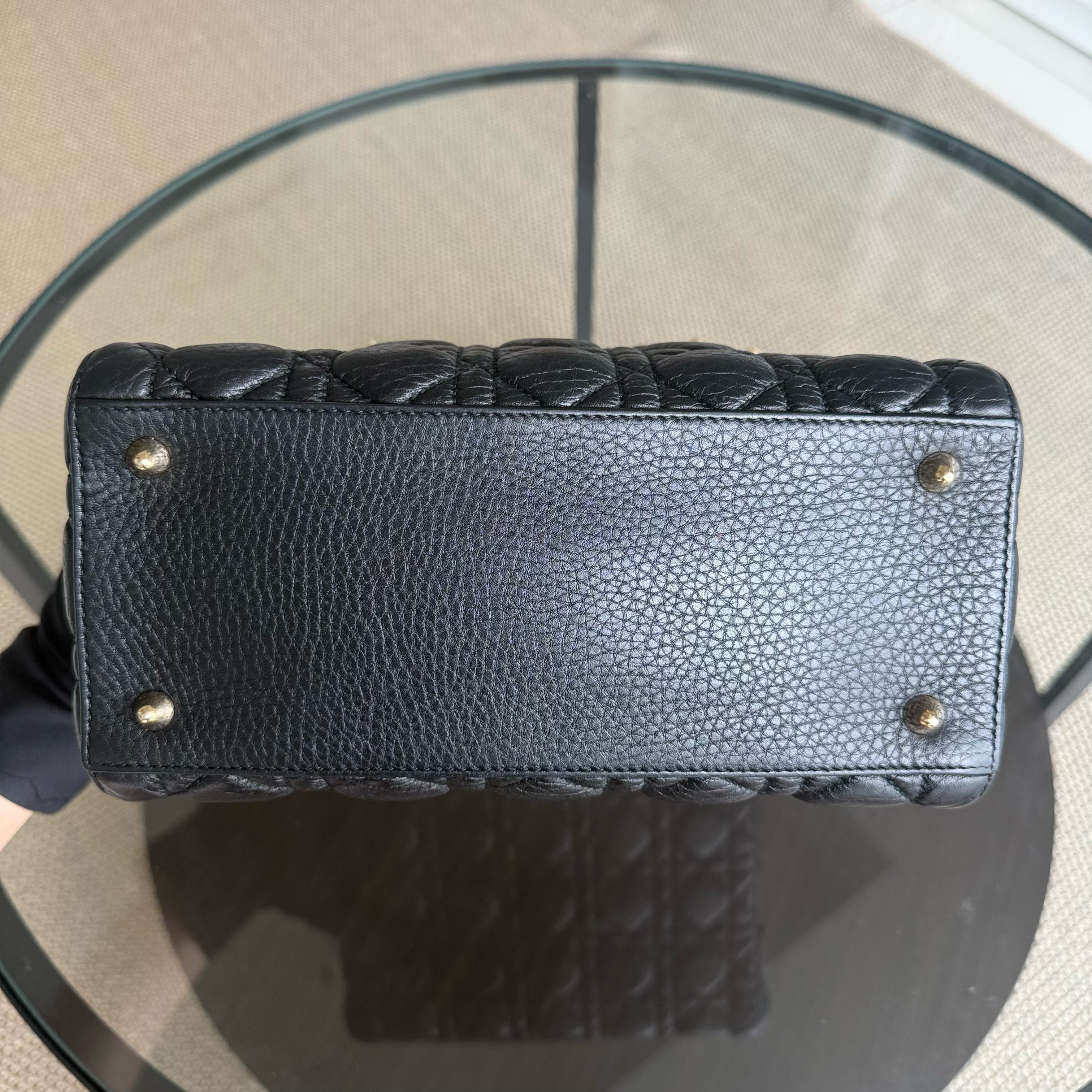 Dior Lady Medium Flap - Cannage Grained Calfskin Black Gold Hardware