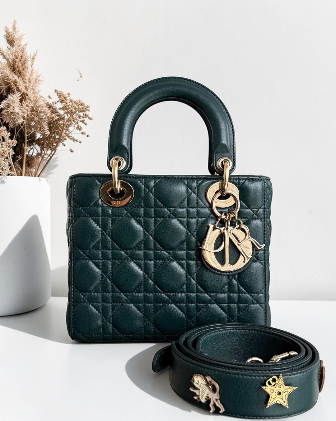Dior Lady Small Flap - Cannage Lambskin Dark Green Gold Hardware
