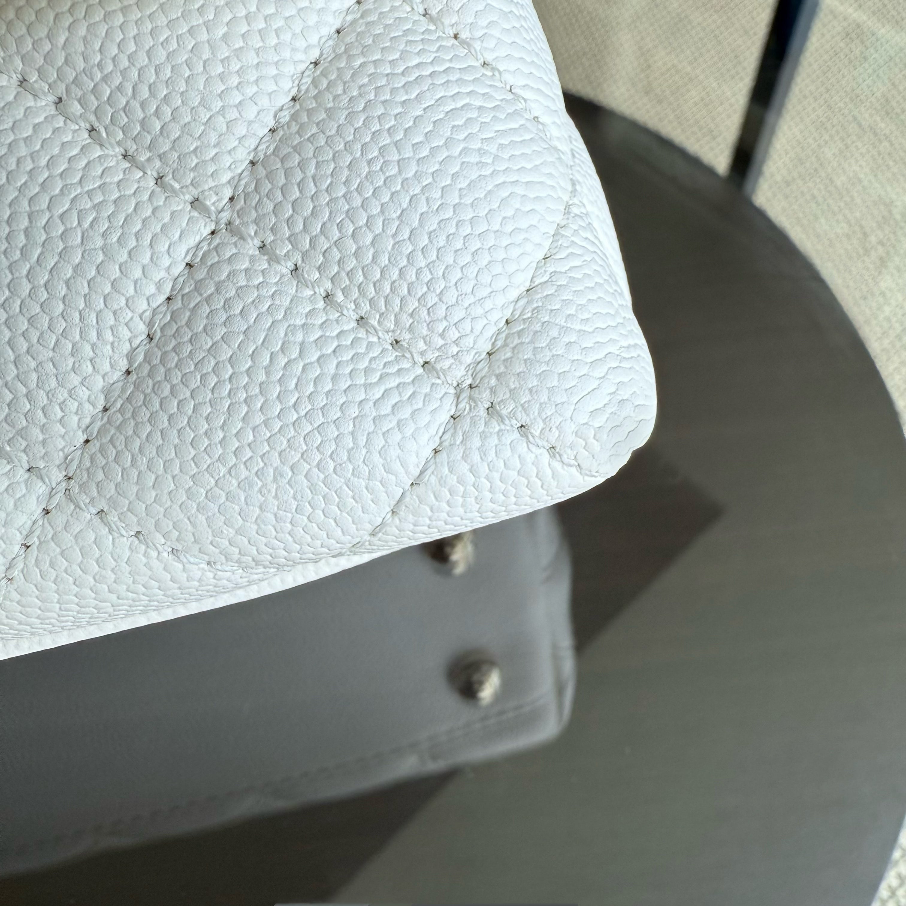 Chanel Coco Handle Small - Caviar Quilted Snow White Gold Hardware Microchip