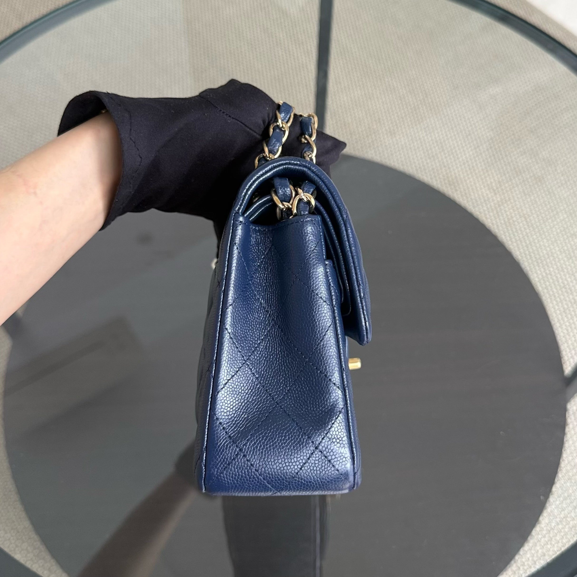 Chanel Classic Flap Small - Caviar 23CM Quilted Dark Blue Gold Hardware Series 24