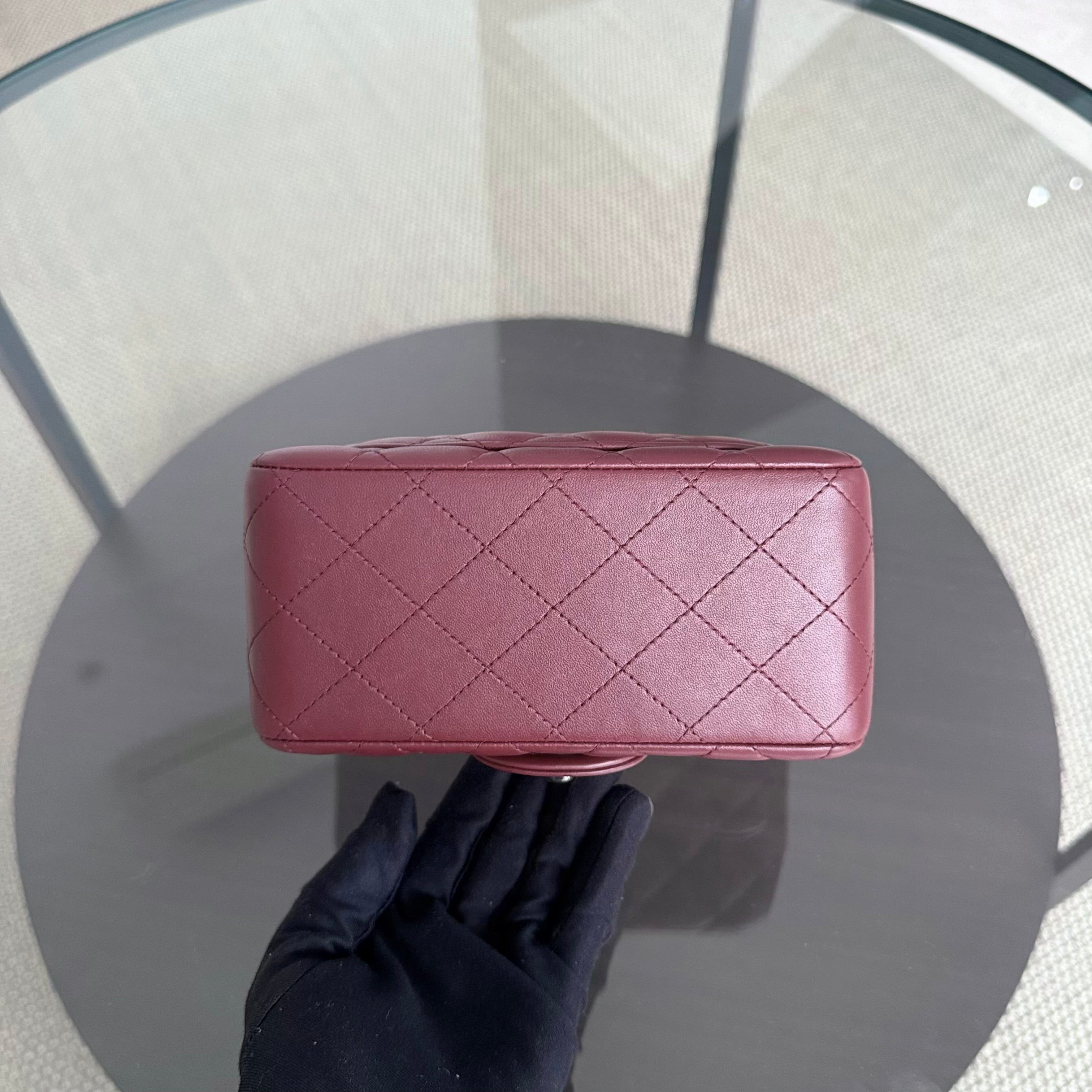 Chanel Classic Flap Mini Square - Lambskin Quilted Burgundy Silver Hardware Series 28