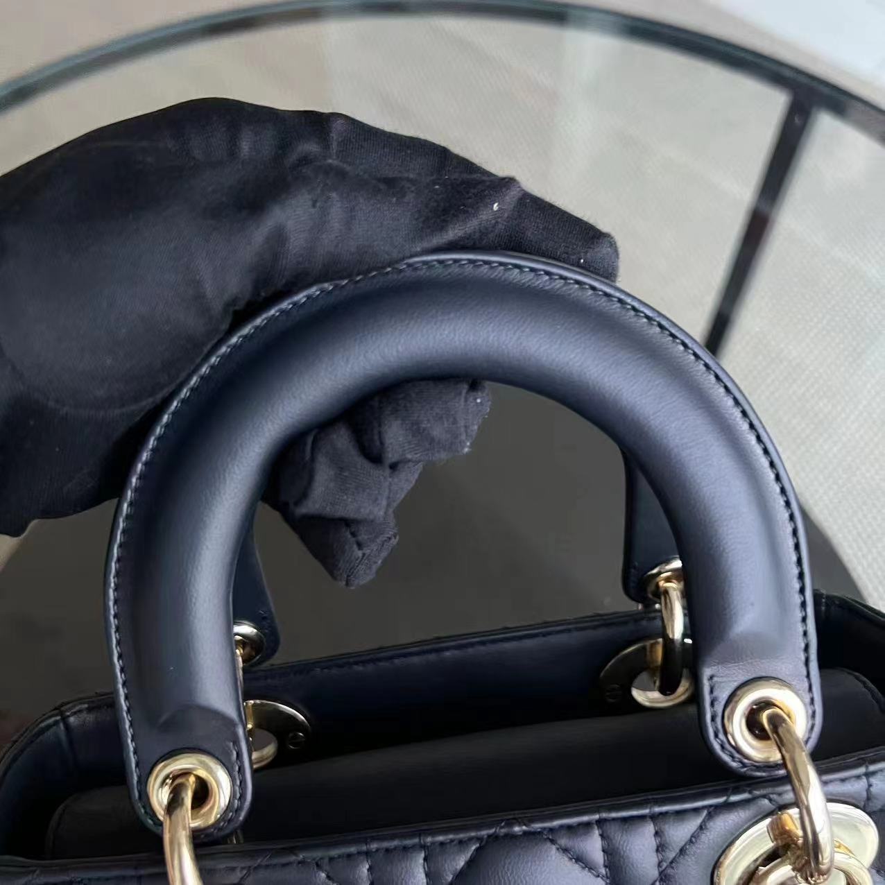 Dior Lady Small - Cannage Lambskin Dark Blue Golden Hardware