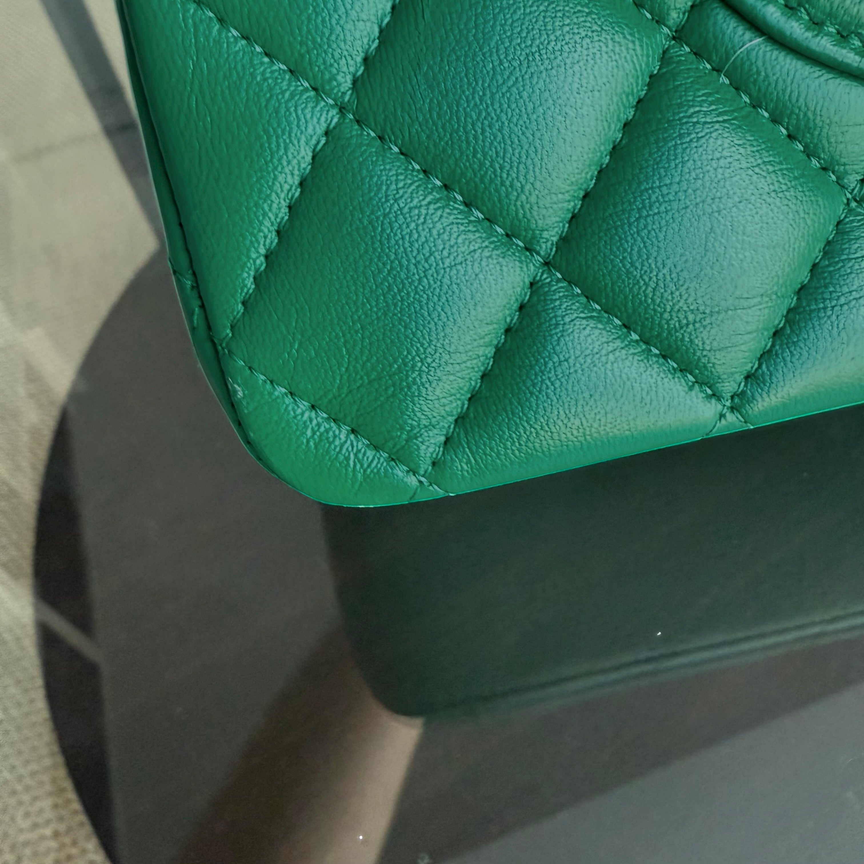 Chanel Classic Flap Medium - 25CM Quilted Lambskin Dark Green Silver Hardware Series 23