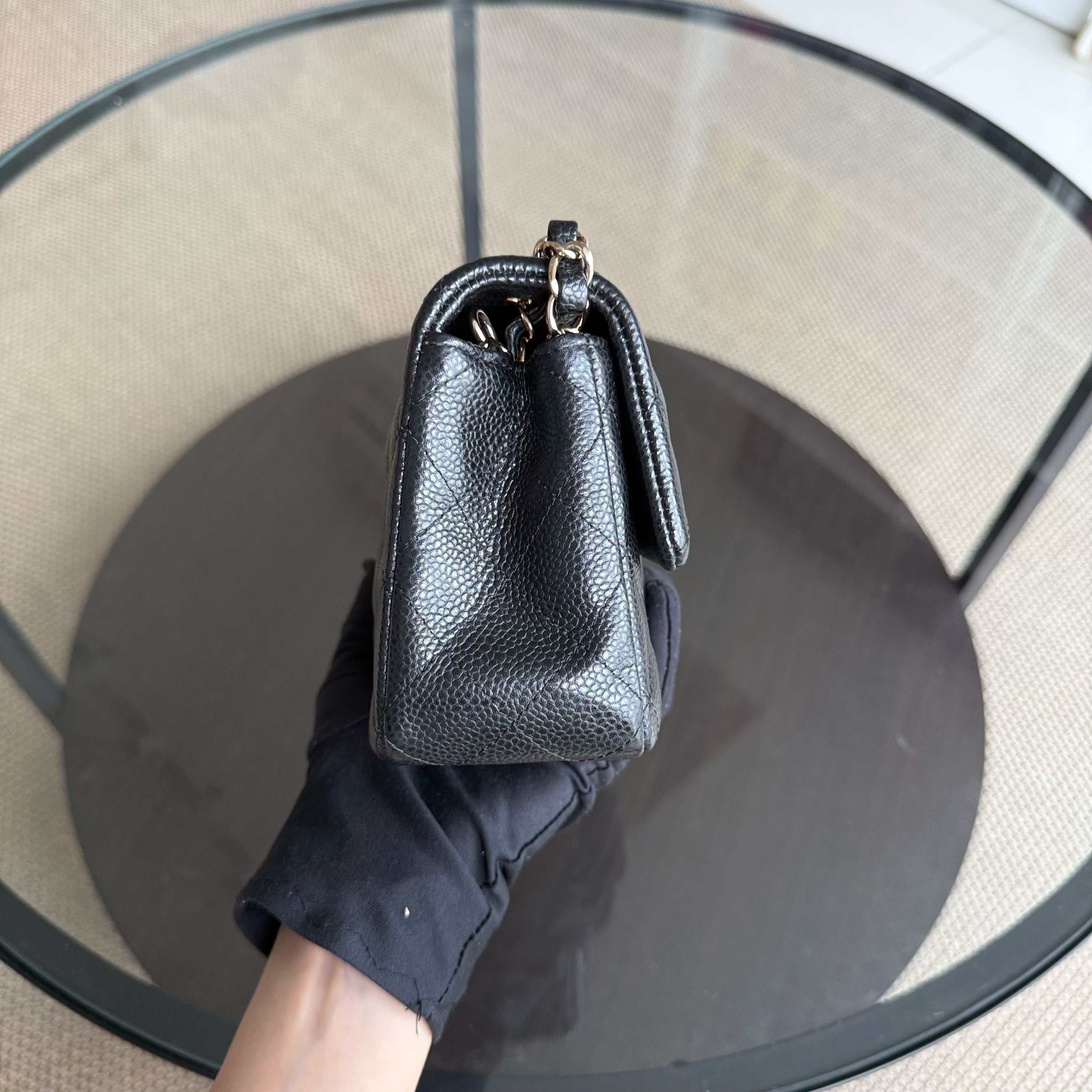 Chanel Caviar Mini Rectangle Classic Flap - 20CM Quilted Black Golden Hardware Series 25