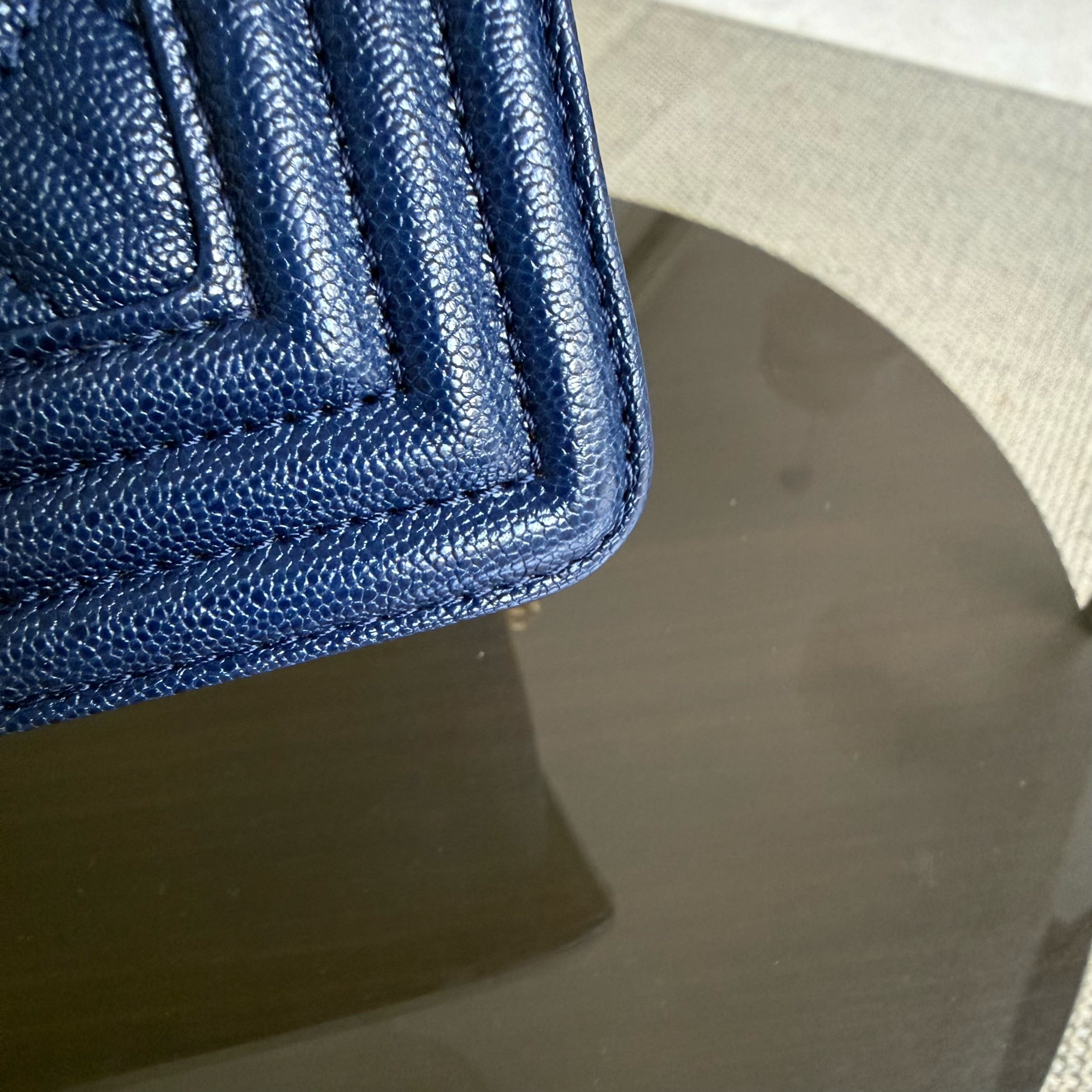Chanel Boy Small - Caviar 20CM Quilted Dark Blue Gold Hardware Series 26
