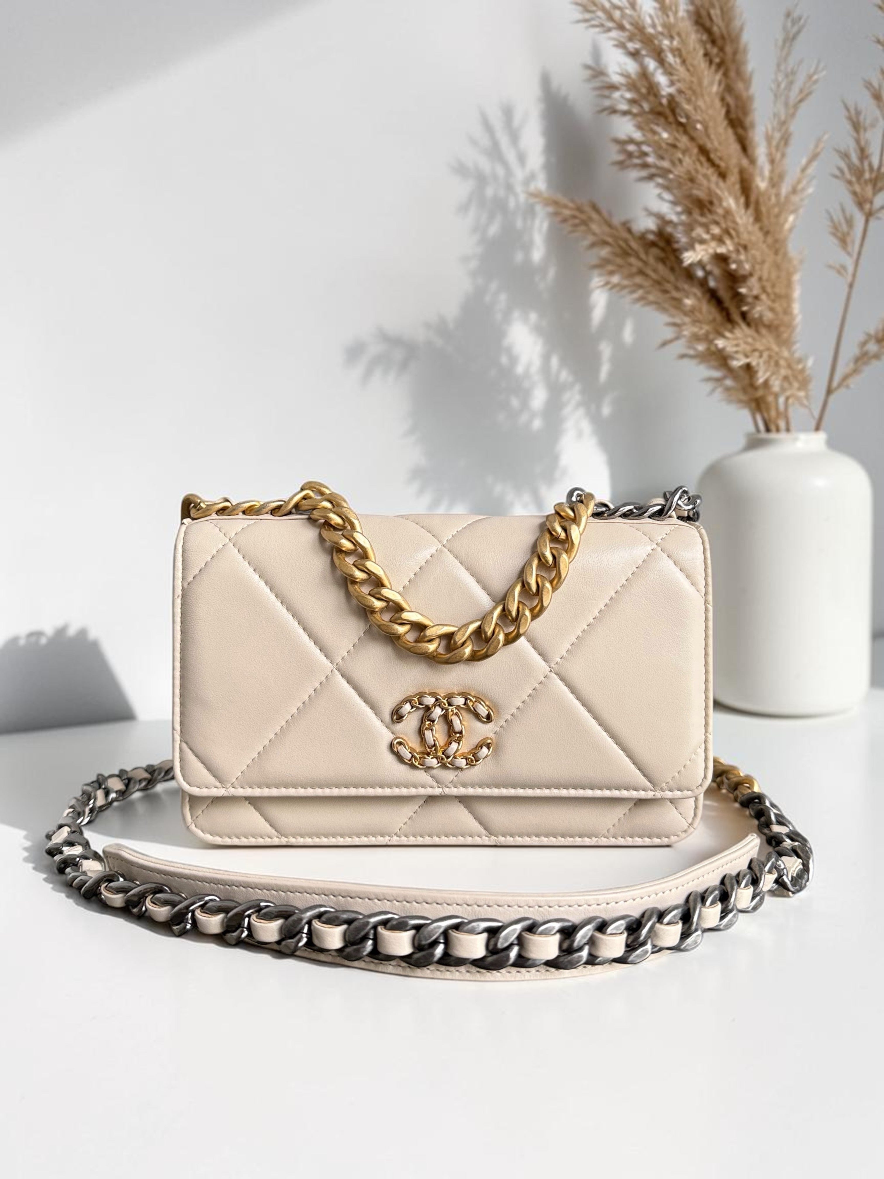 Chanel C19 WOC - 19 Bag Wallet On Chain Quilted Lambskin Beige Two Tone Gold Hardware Series 30