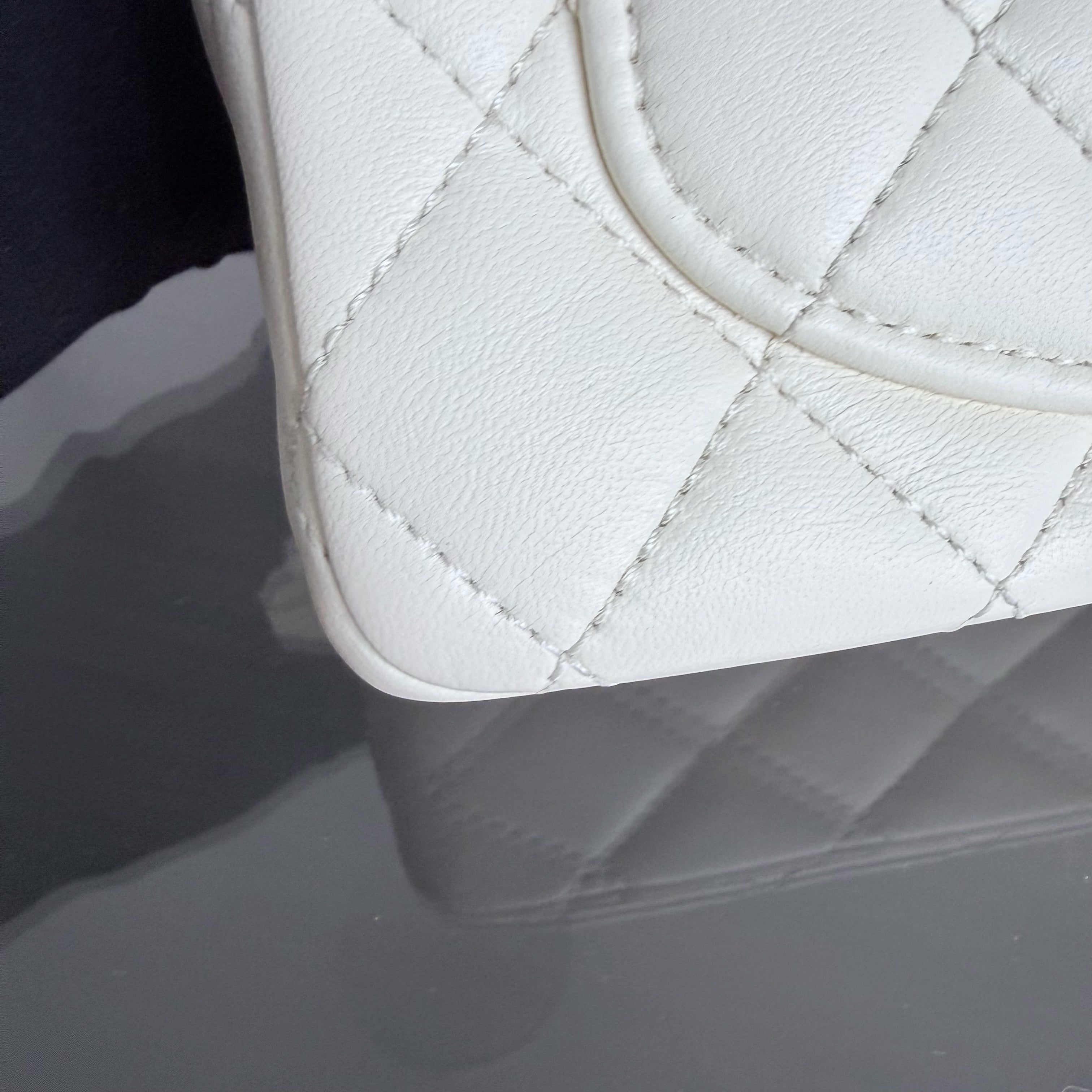 Chanel Classic Flap Mini Square - Lambskin Quilted White Gold Hardware Microchip